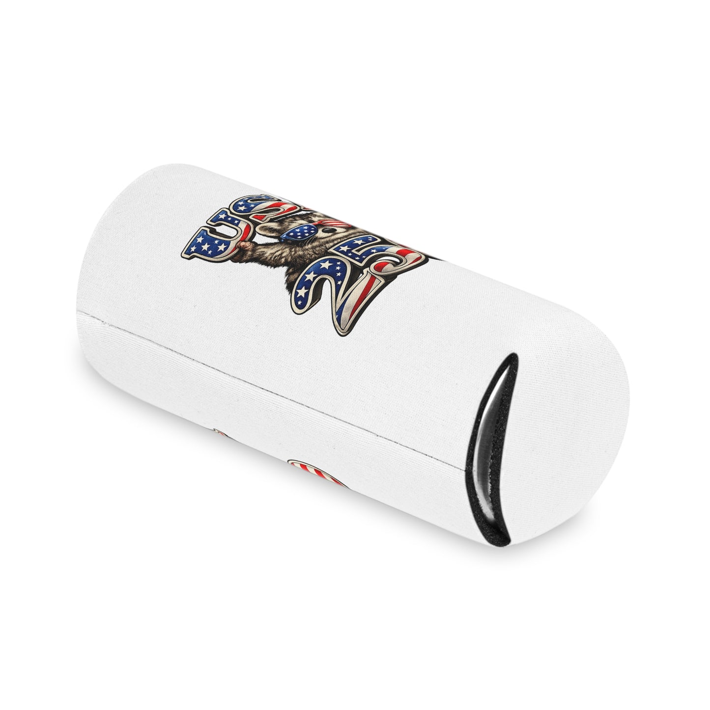 Patriotic Raccoon 250 Can Cooler – USA Flag, 4th of July Drink Koozie