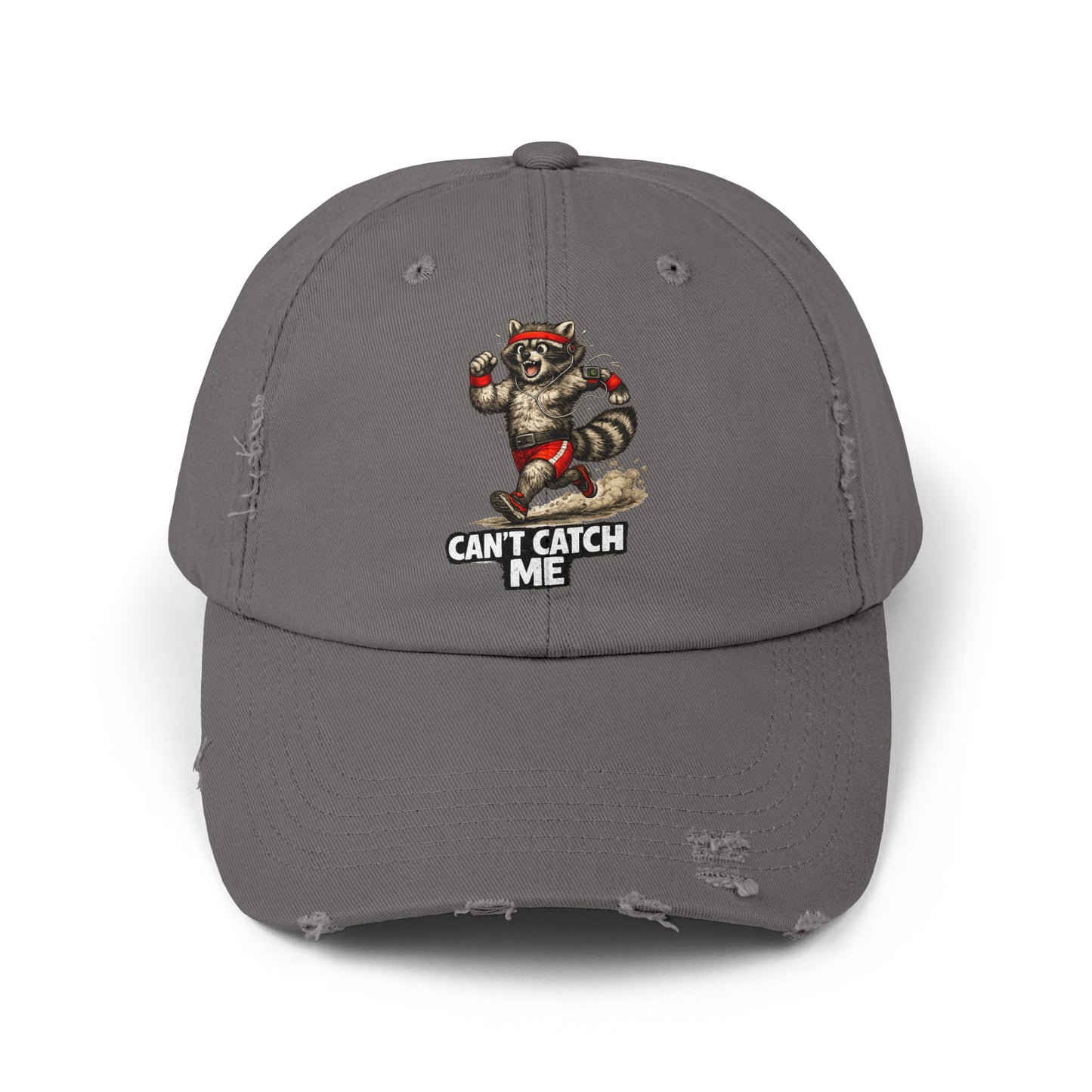 Can't Catch Me Distressed Cap — Raccoon Mom/Dad Funny Dad Hat