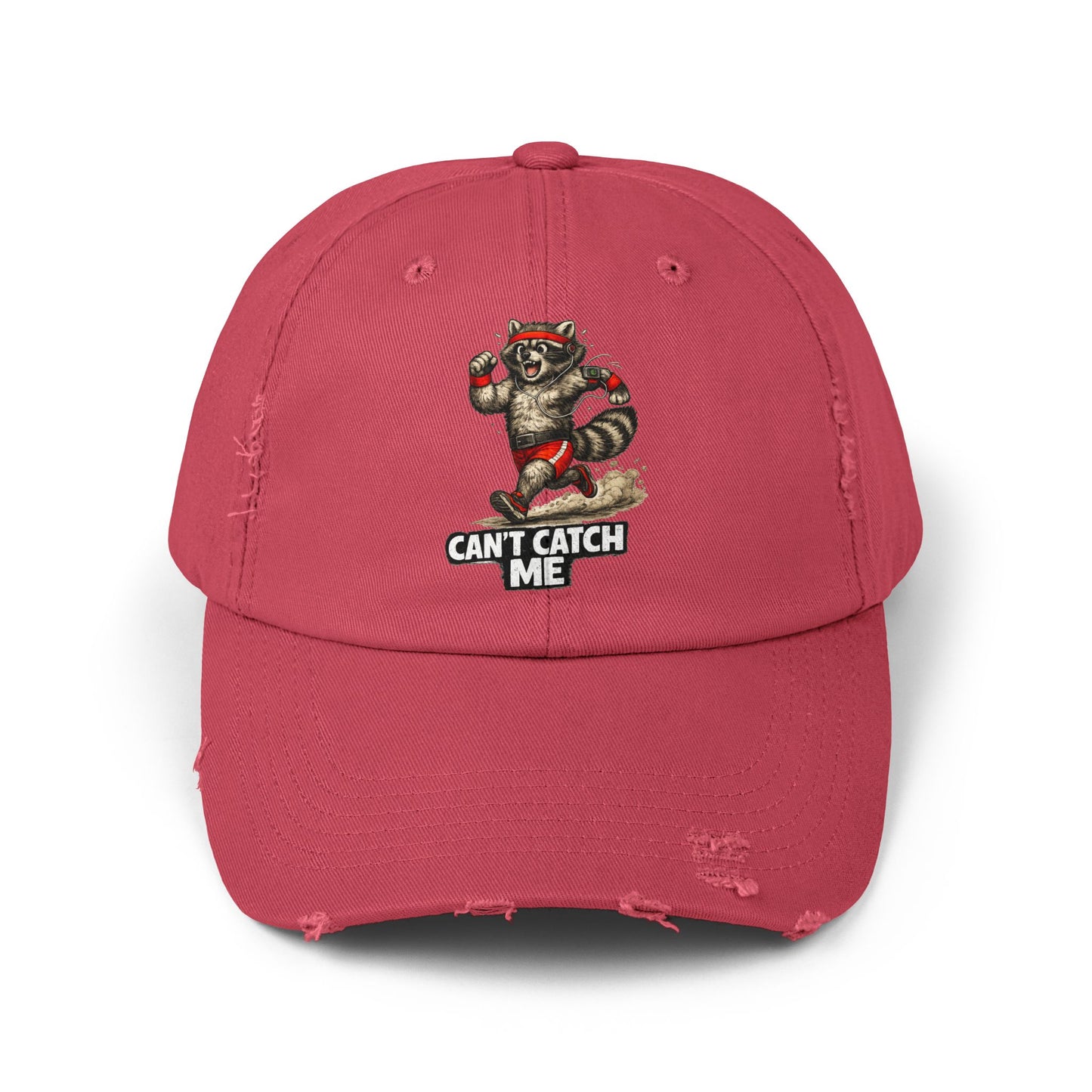 Can't Catch Me Distressed Cap — Raccoon Mom/Dad Funny Dad Hat