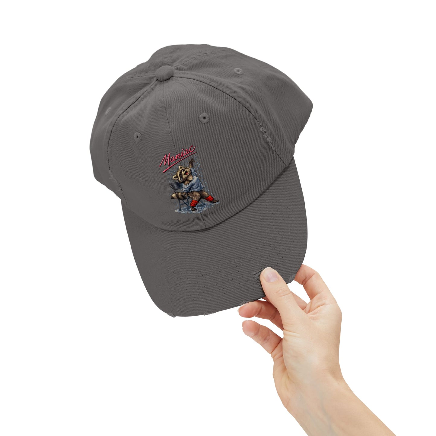 Maniac Distressed Cap — Raccoon Mom/Dad Funny Dad Hat