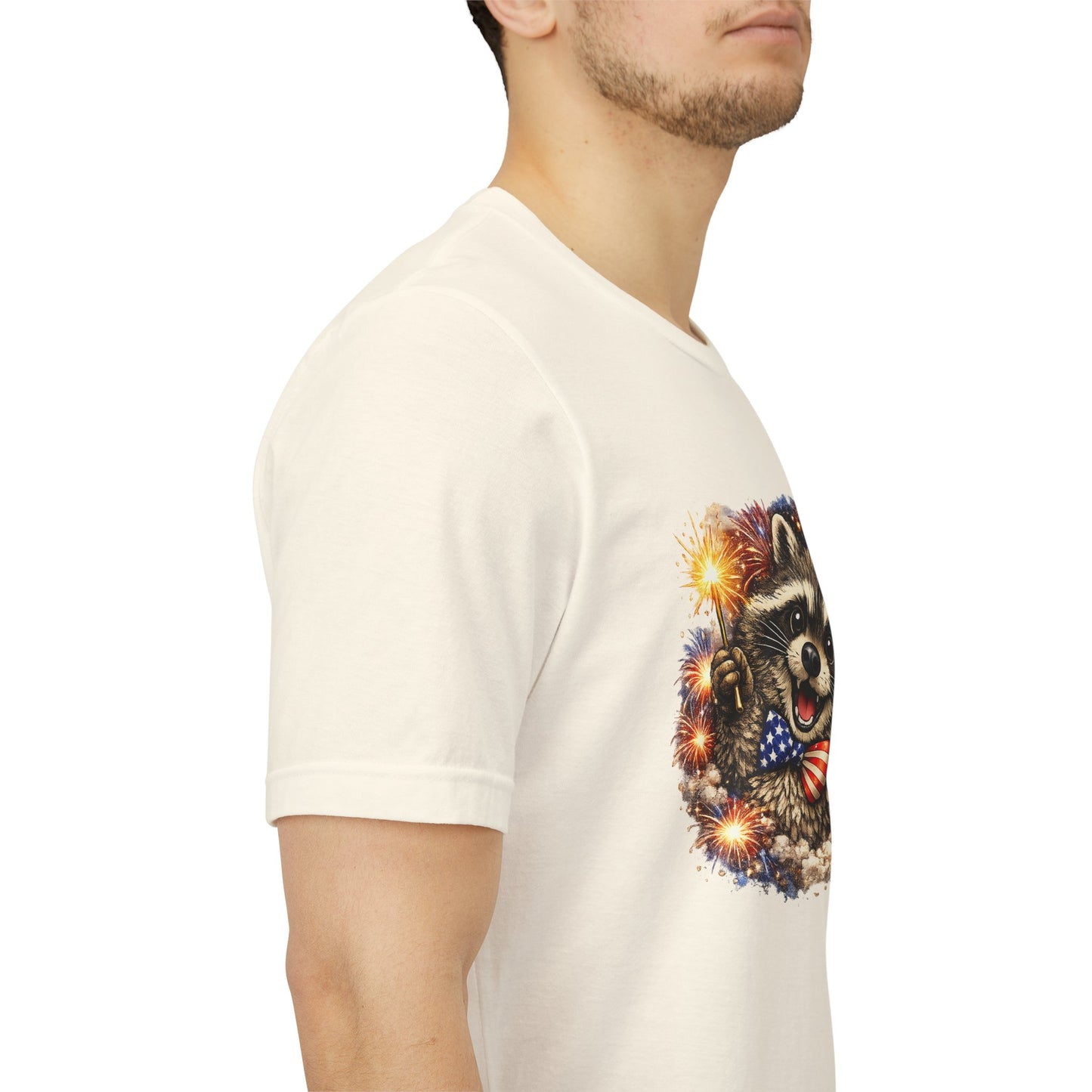 Patriot Raccoon 250th Anniversary T-Shirt — 4th of July Fireworks Flag Tee
