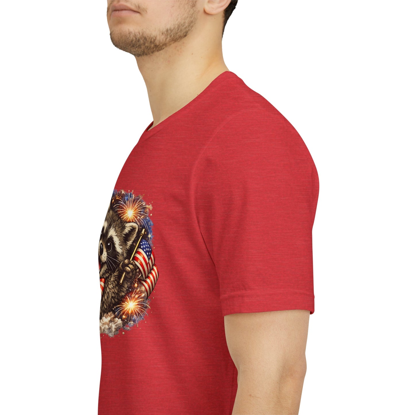Patriot Raccoon 250th Anniversary T-Shirt — 4th of July Fireworks Flag Tee
