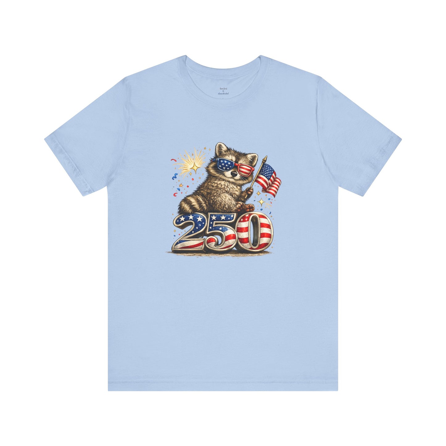 Patriot Raccoon 250th Anniversary T-Shirt — 4th of July Fireworks Flag Tee