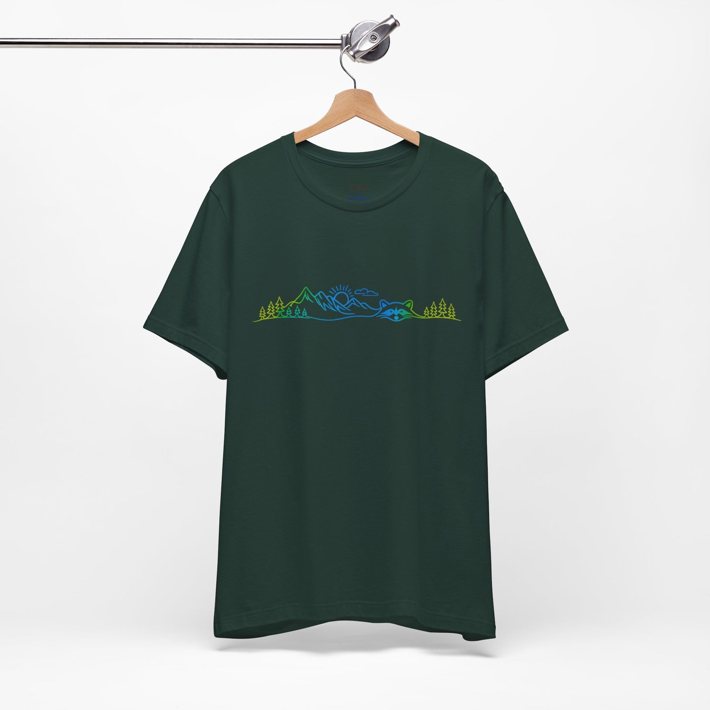 Raccoon Tee — Minimal Line Raccoon Scenic Graphic T-Shirt