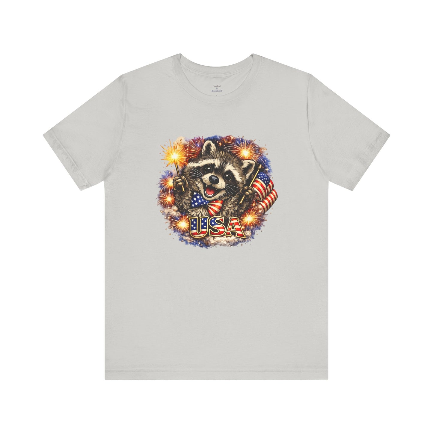 Patriot Raccoon 250th Anniversary T-Shirt — 4th of July Fireworks Flag Tee