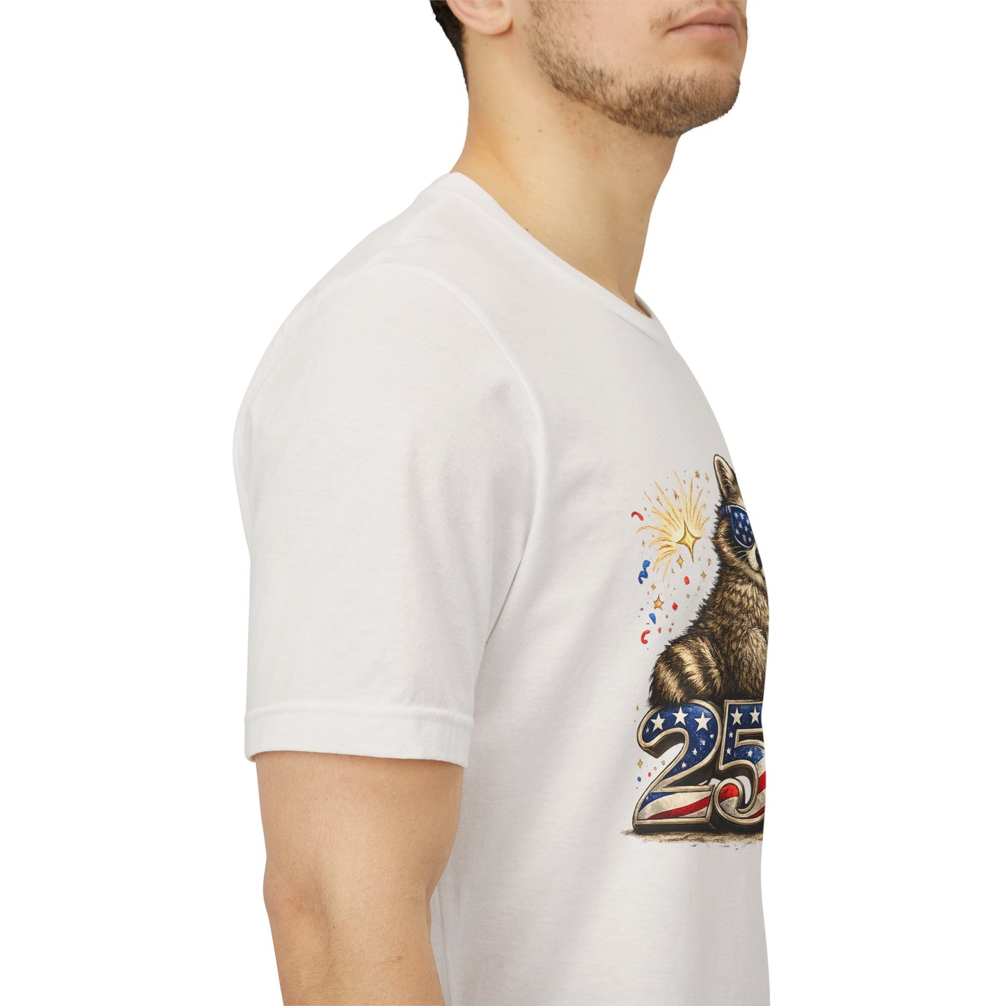 Patriot Raccoon 250th Anniversary T-Shirt — 4th of July Fireworks Flag Tee