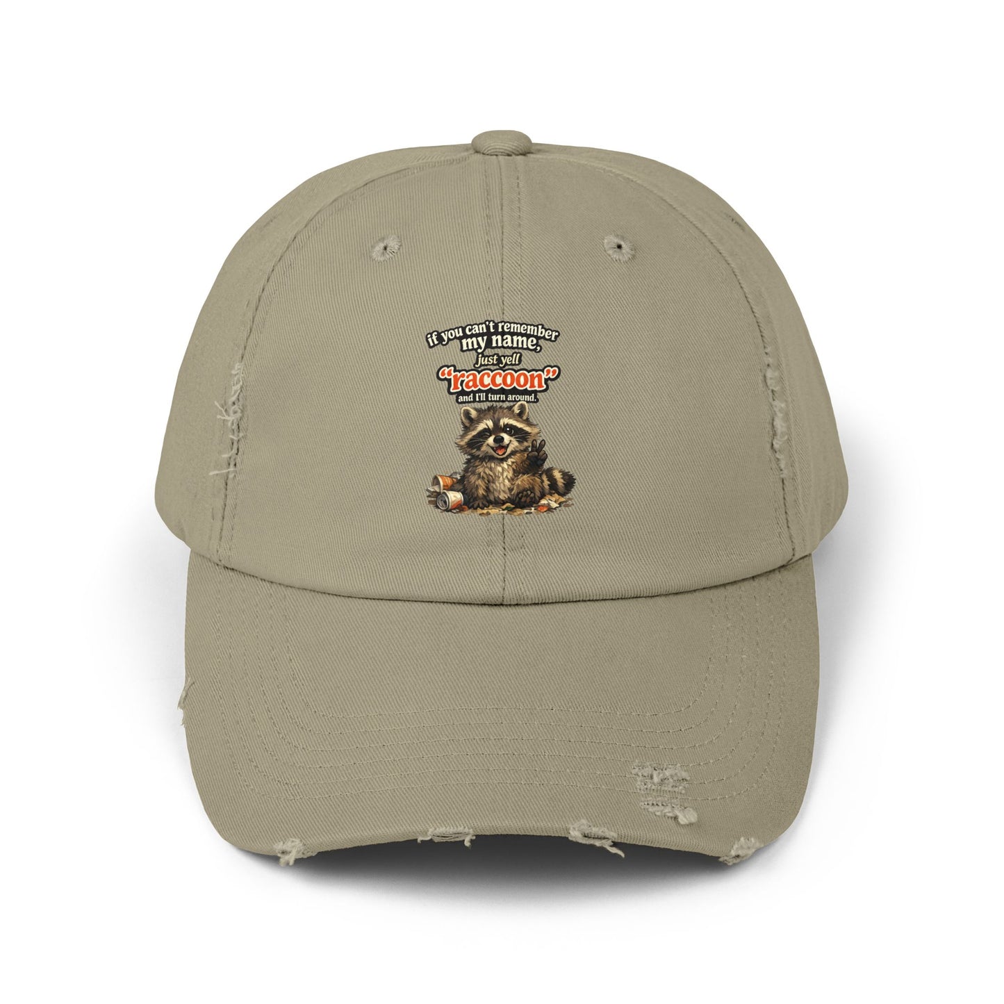 Yell Raccoon Distressed Cap — Raccoon Mom/Dad Funny Dad Hat