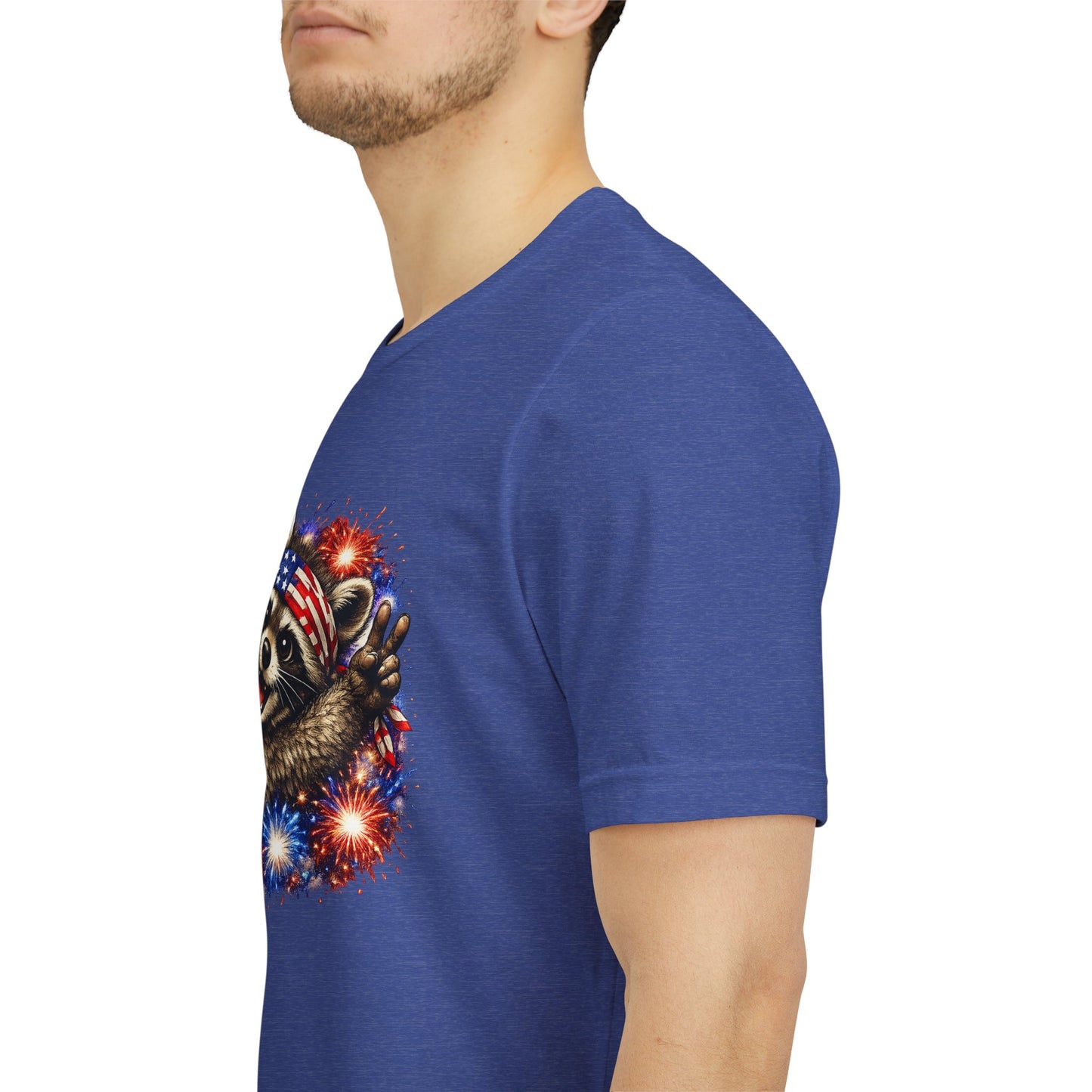 Patriot Raccoon 250th Anniversary T-Shirt — 4th of July Fireworks Flag Tee
