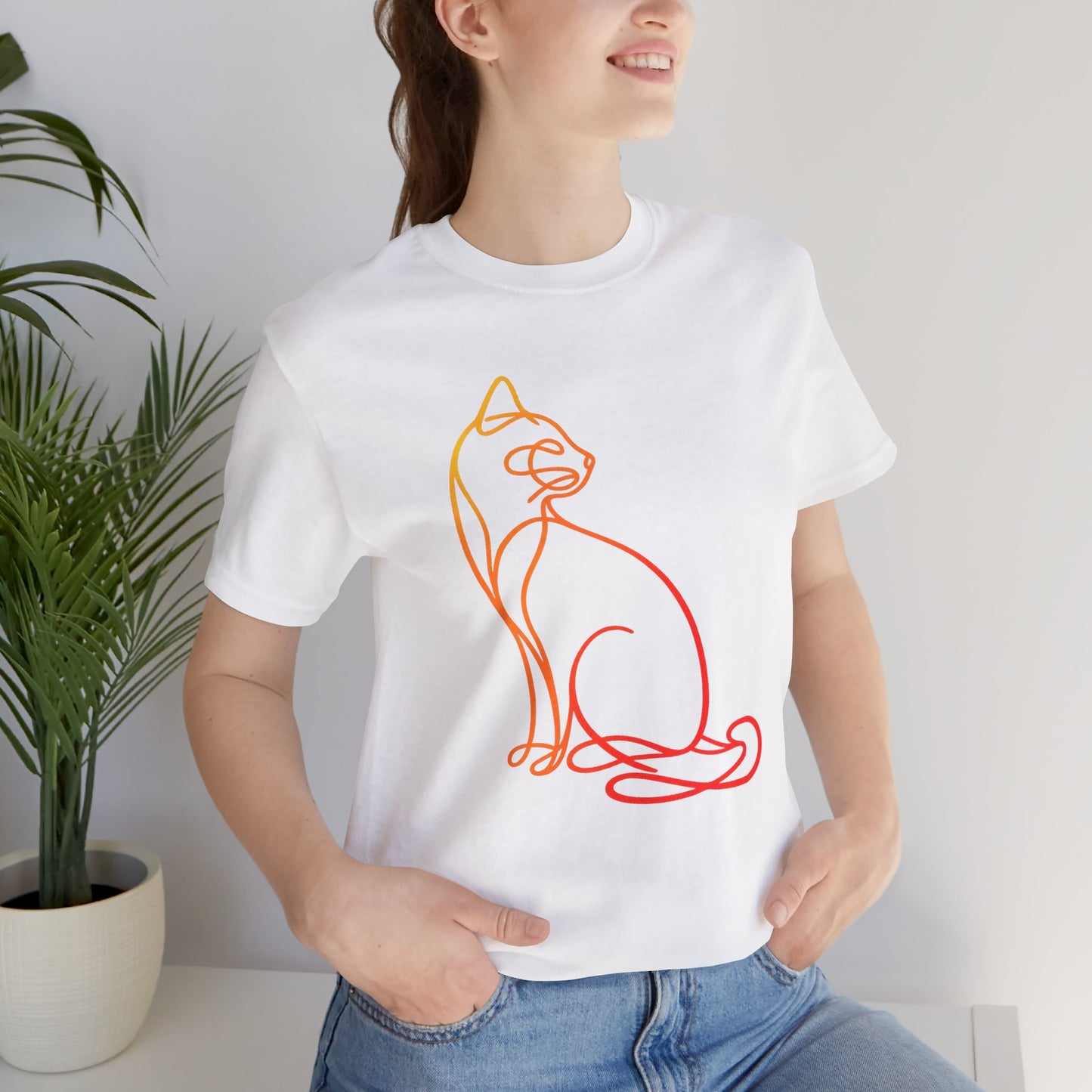 Colorful Line-Work Sitting Cat T-Shirt