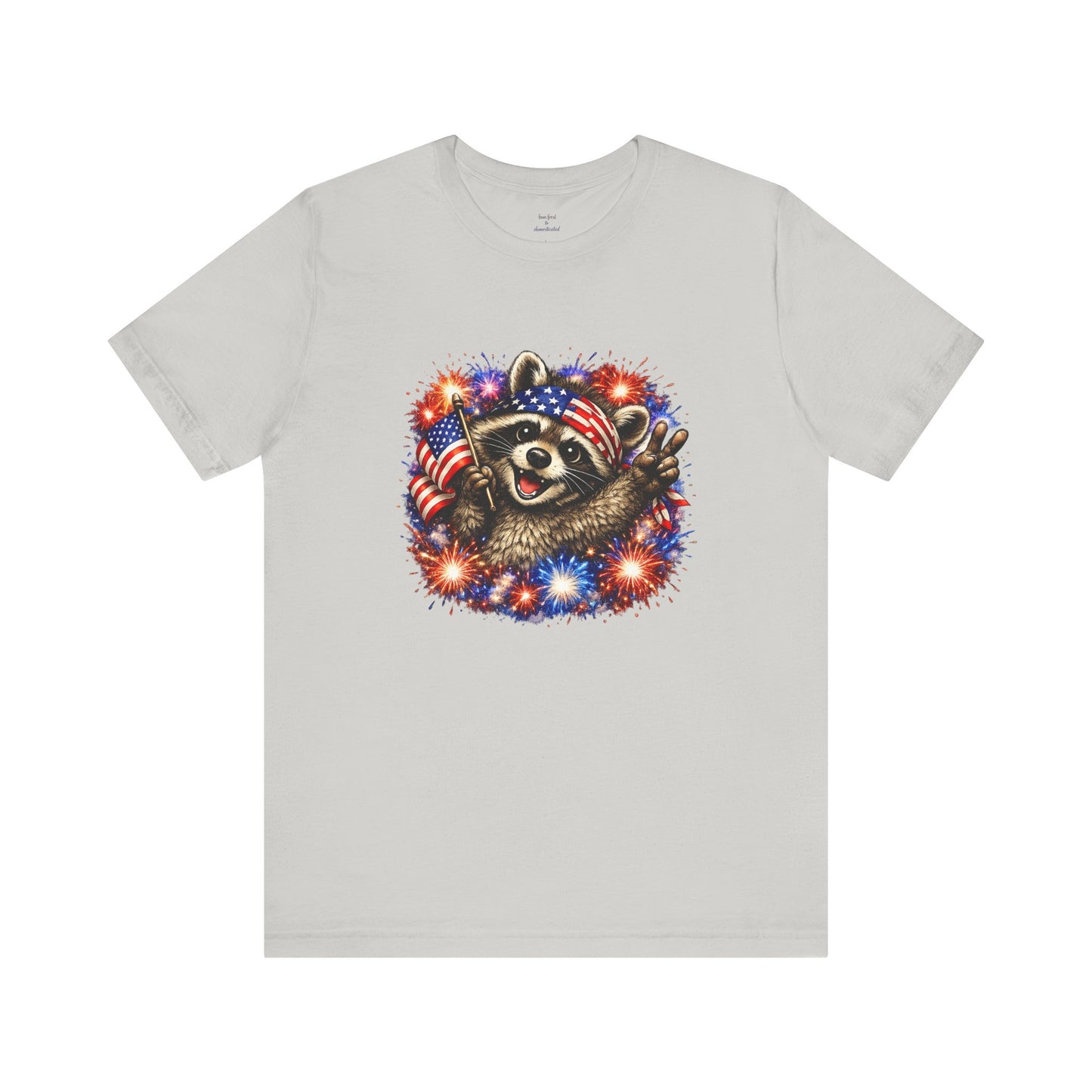 Patriot Raccoon 250th Anniversary T-Shirt — 4th of July Fireworks Flag Tee