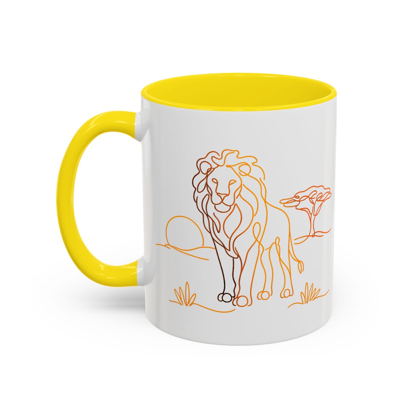 Safari Sunrise Coffee Mug — Minimal Line Lion Design (11/15oz)