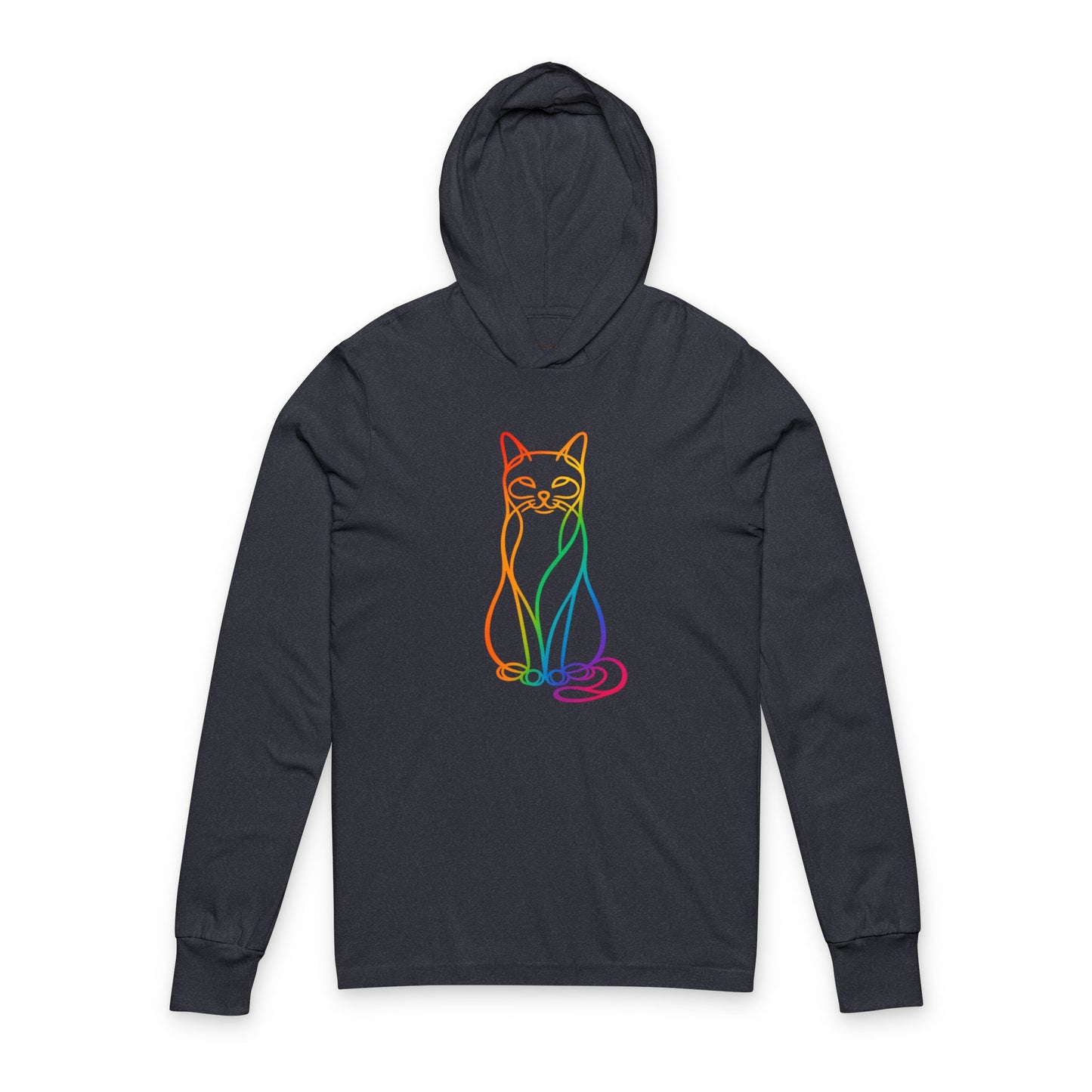 Rainbow Line Art Cat Hooded Long Sleeve Tee