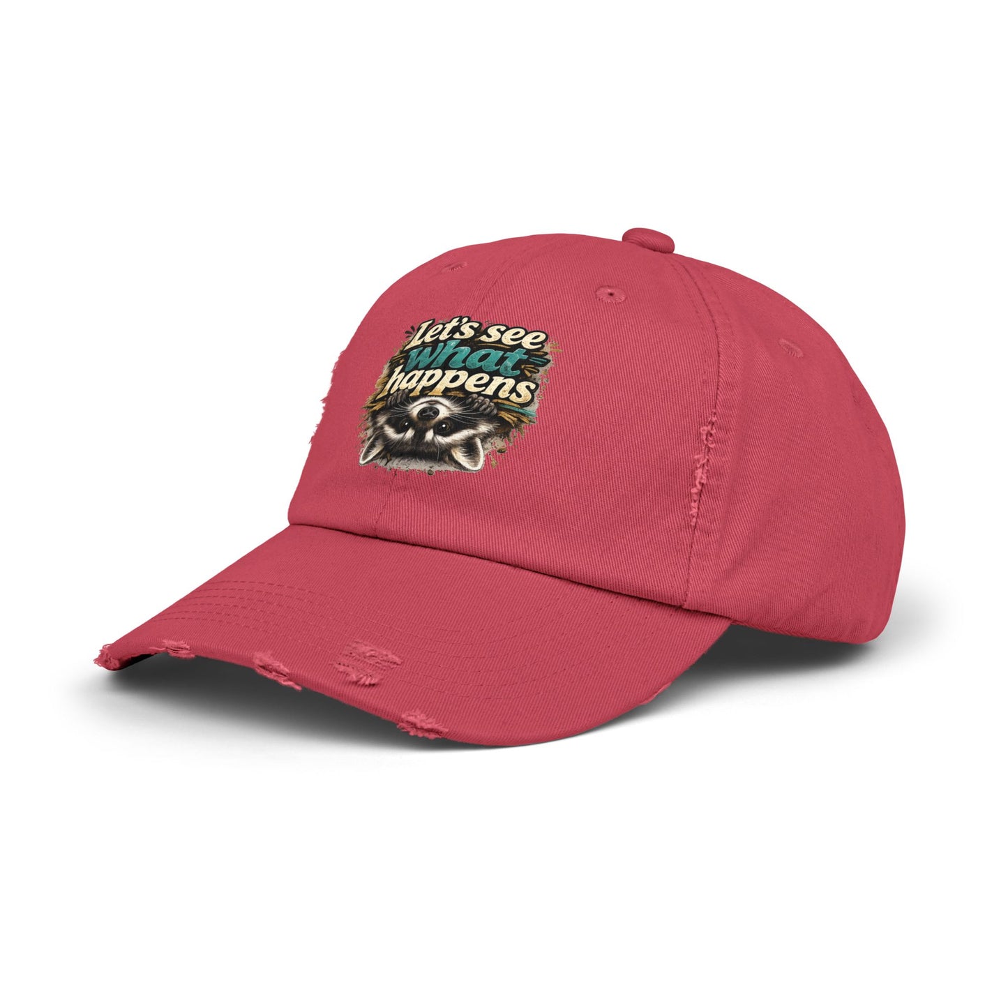 Let's See What Happens Distressed Cap — Raccoon Mom/Dad Funny Dad Hat