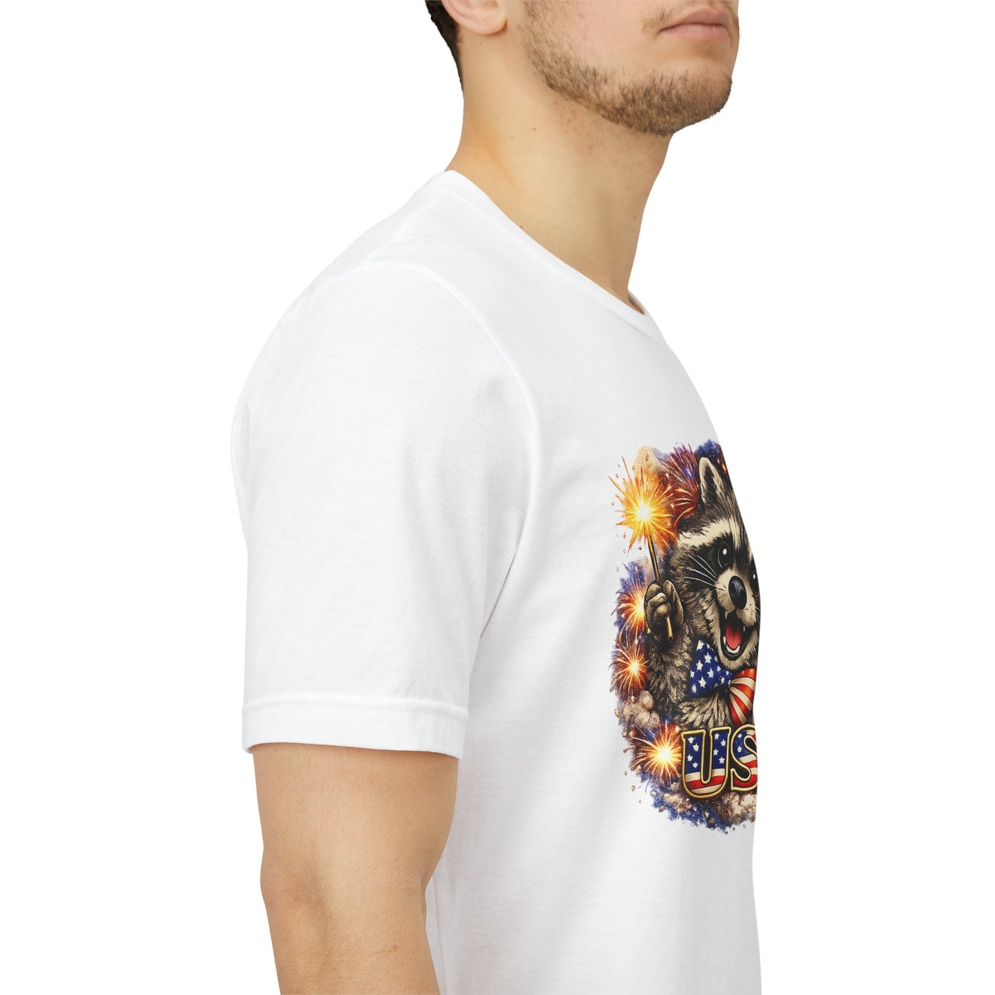 Patriot Raccoon 250th Anniversary T-Shirt — 4th of July Fireworks Flag Tee