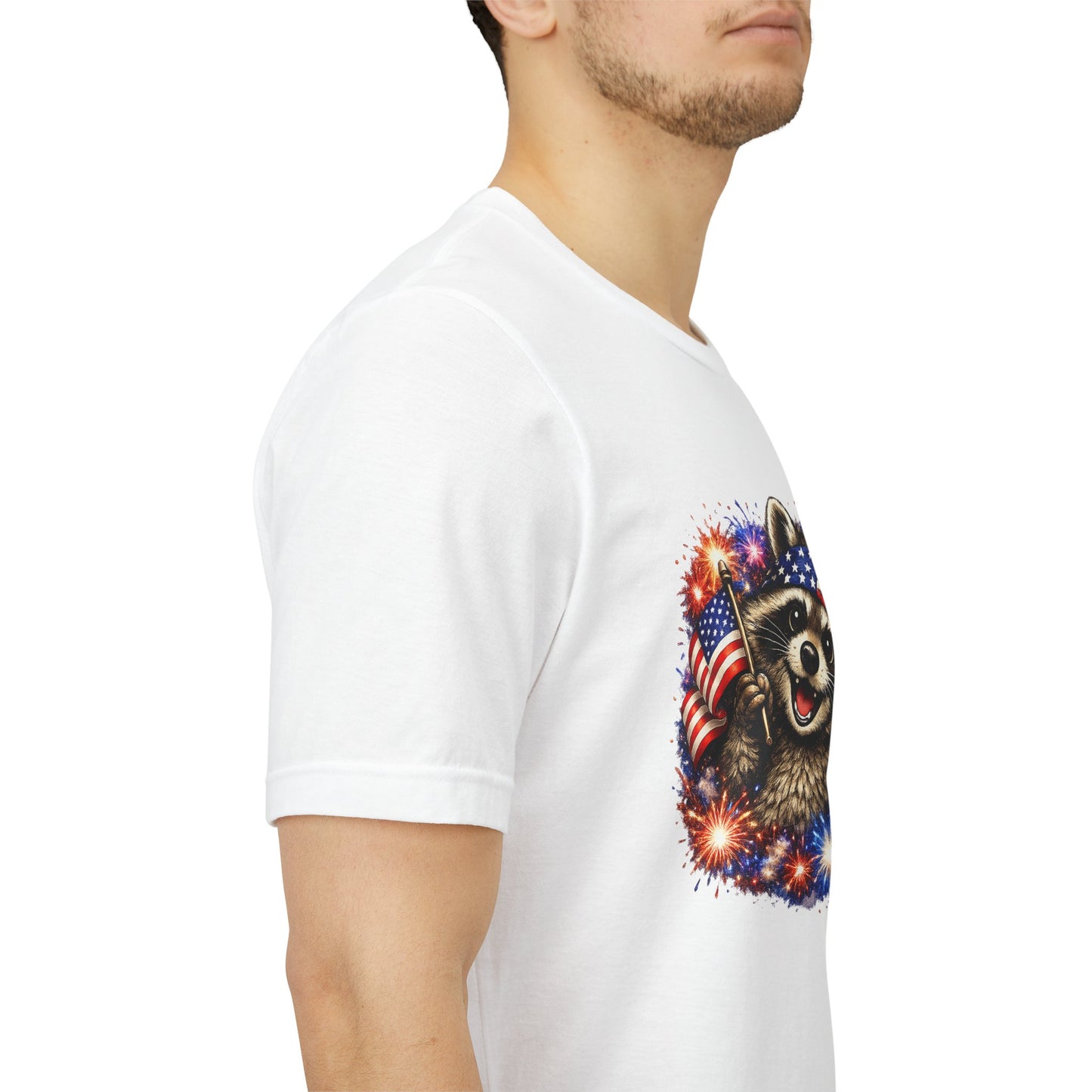 Patriot Raccoon 250th Anniversary T-Shirt — 4th of July Fireworks Flag Tee