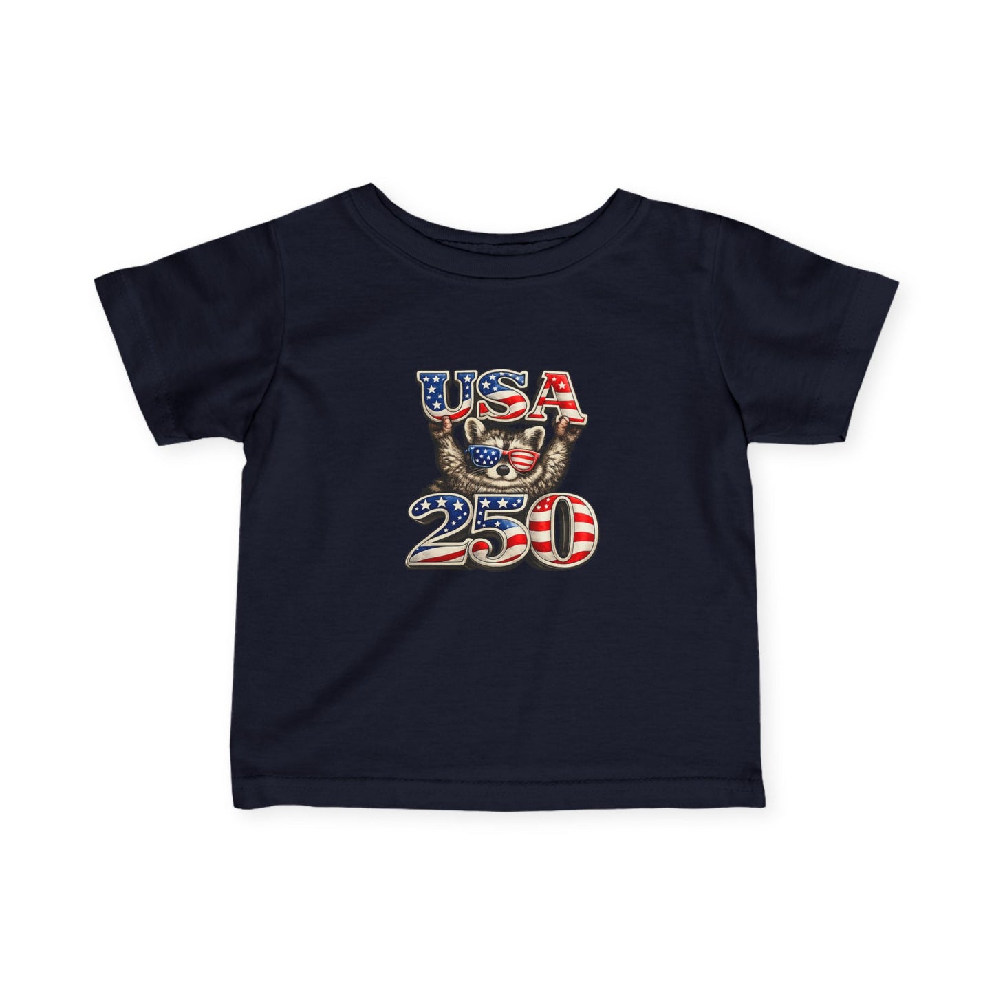 Infant Tee — Adorable Raccoon "USA 250" — 4th of July Baby Shirt