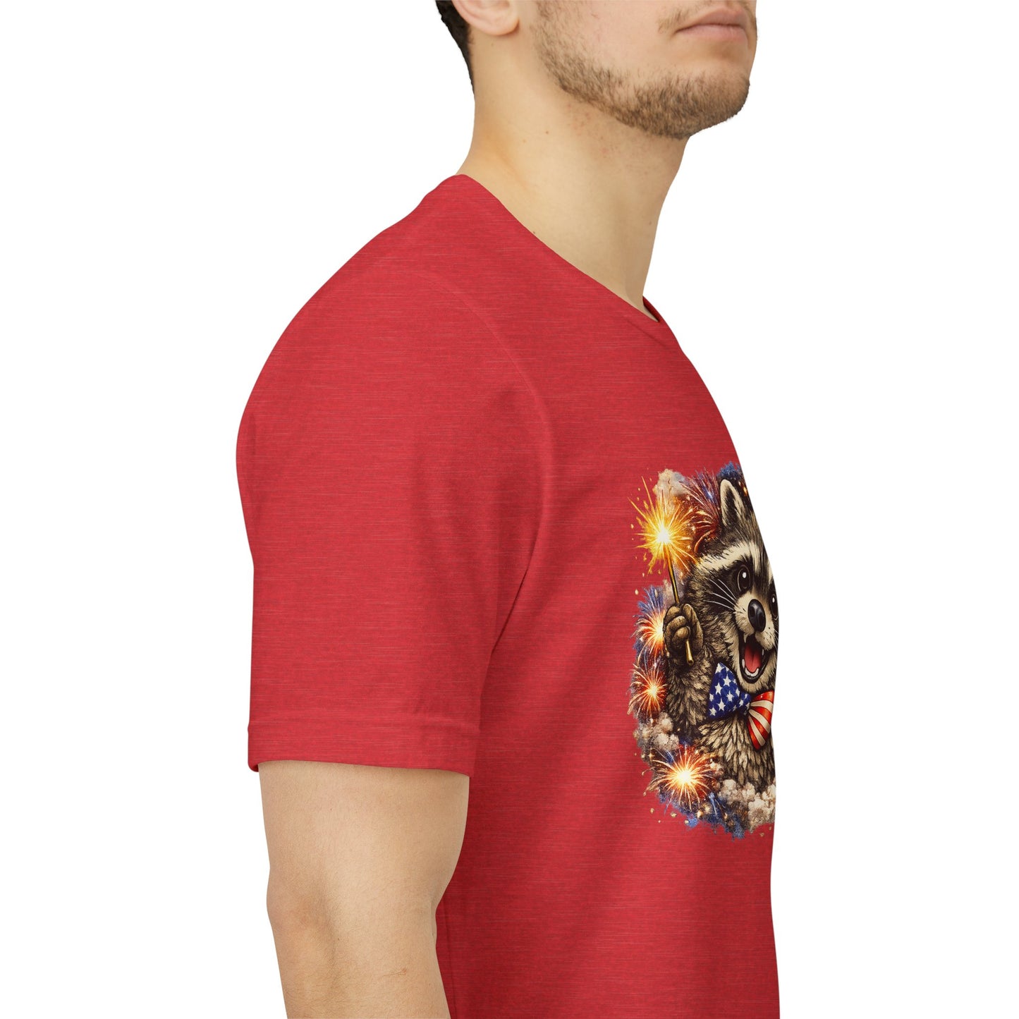 Patriot Raccoon 250th Anniversary T-Shirt — 4th of July Fireworks Flag Tee