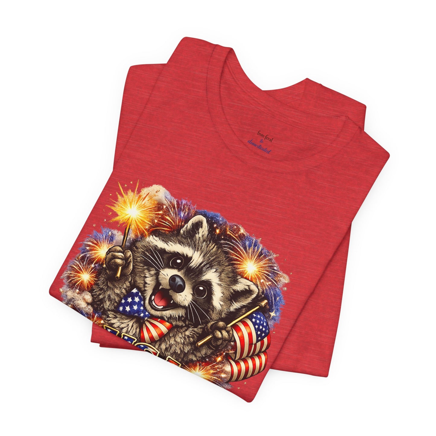 Patriot Raccoon 250th Anniversary T-Shirt — 4th of July Fireworks Flag Tee