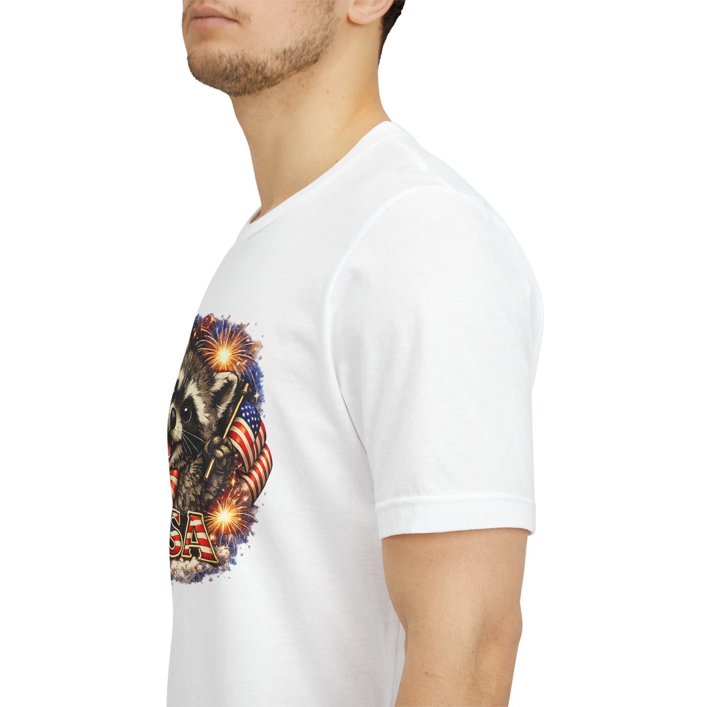 Patriot Raccoon 250th Anniversary T-Shirt — 4th of July Fireworks Flag Tee