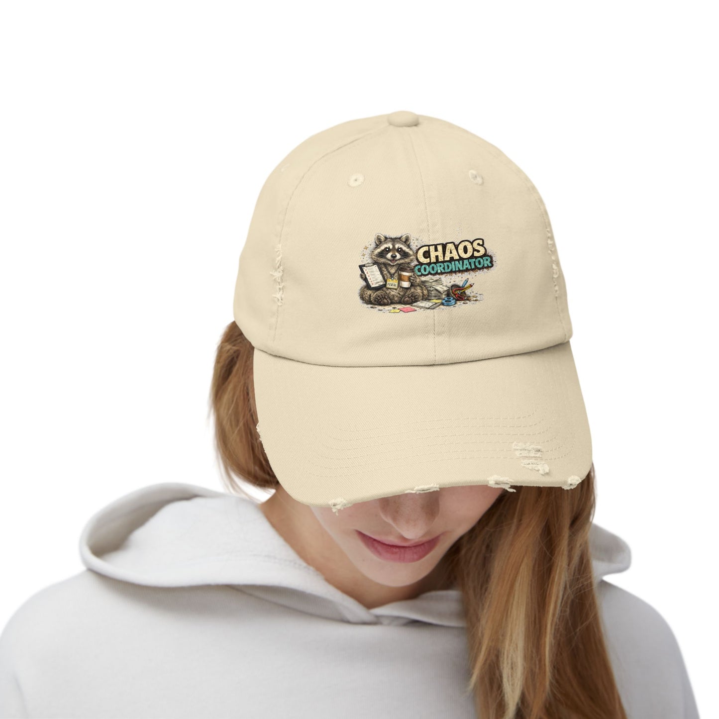 Chaos Coordinator Distressed Cap — Raccoon Mom/Dad Funny Dad Hat