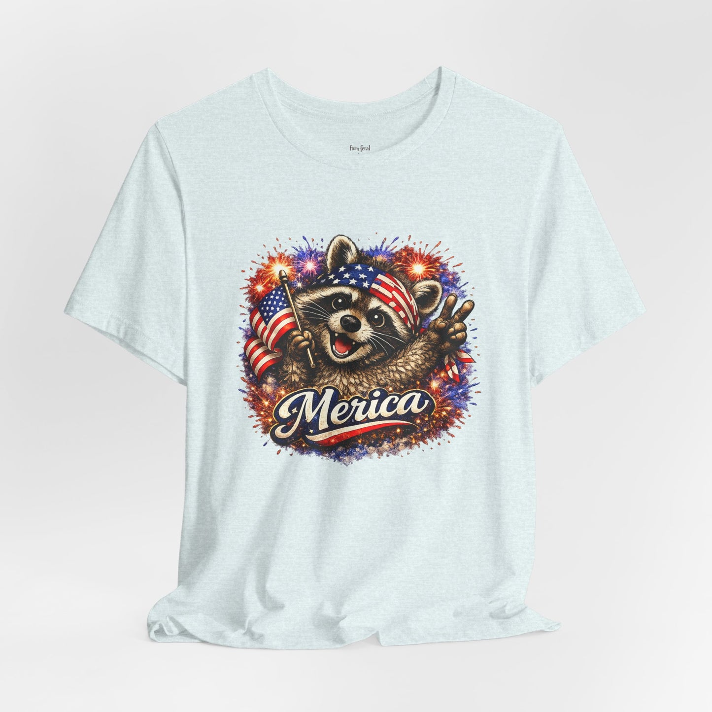 Patriot Raccoon 250th Anniversary T-Shirt — 4th of July Fireworks Flag Tee