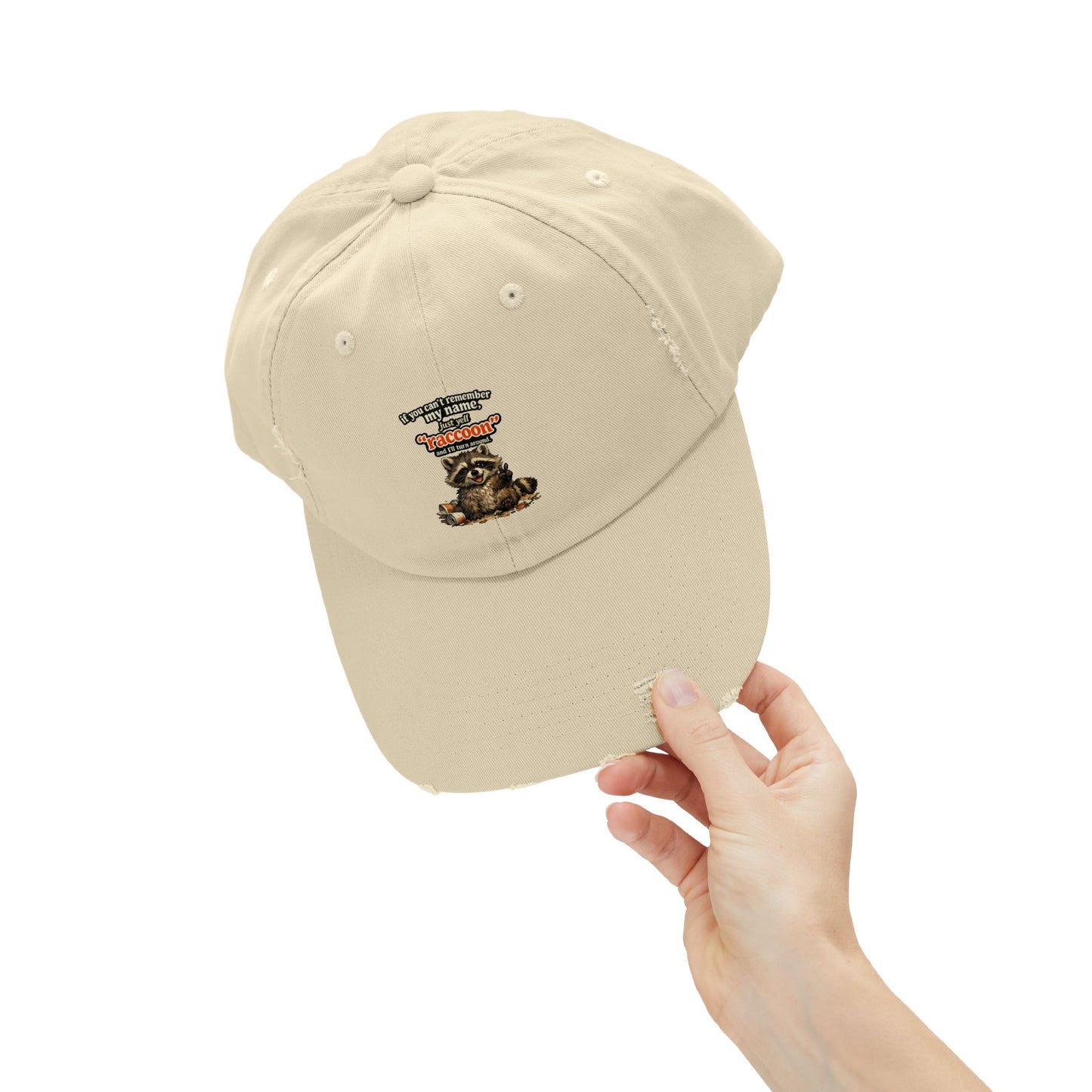 Yell Raccoon Distressed Cap — Raccoon Mom/Dad Funny Dad Hat