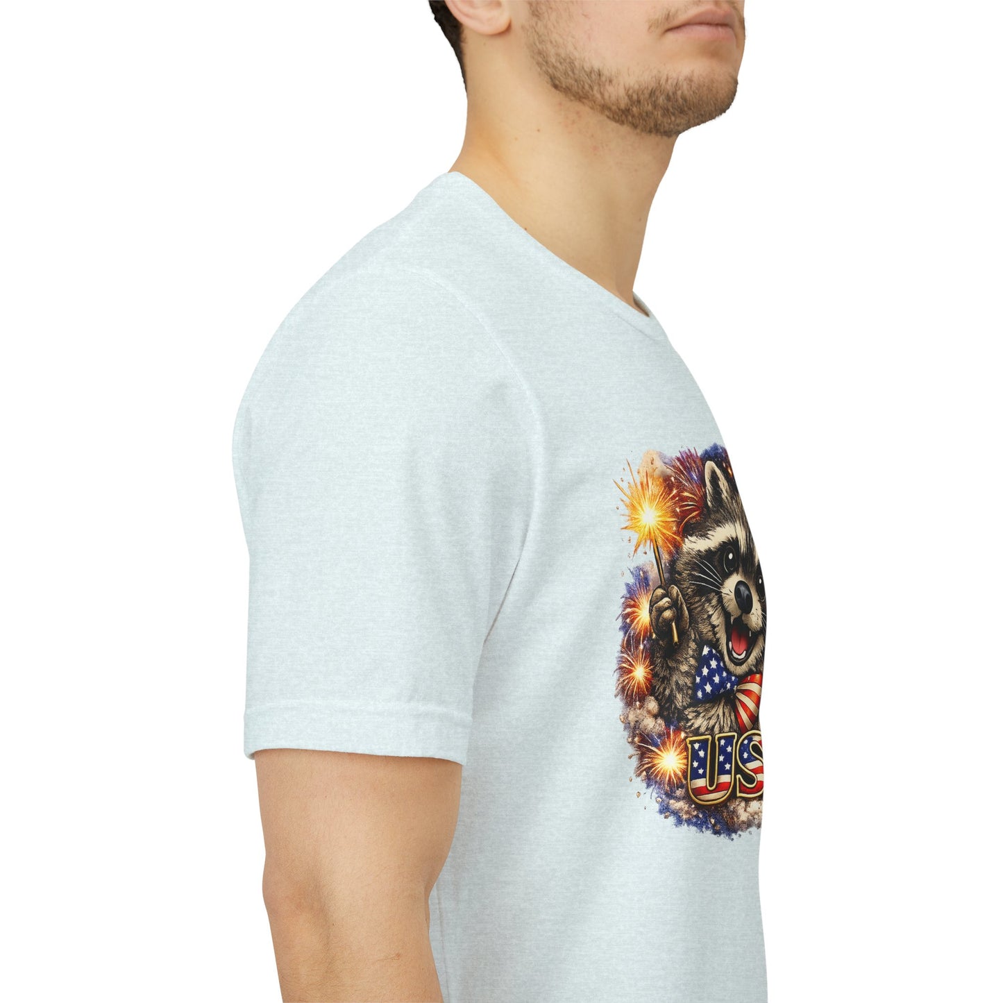 Patriot Raccoon 250th Anniversary T-Shirt — 4th of July Fireworks Flag Tee