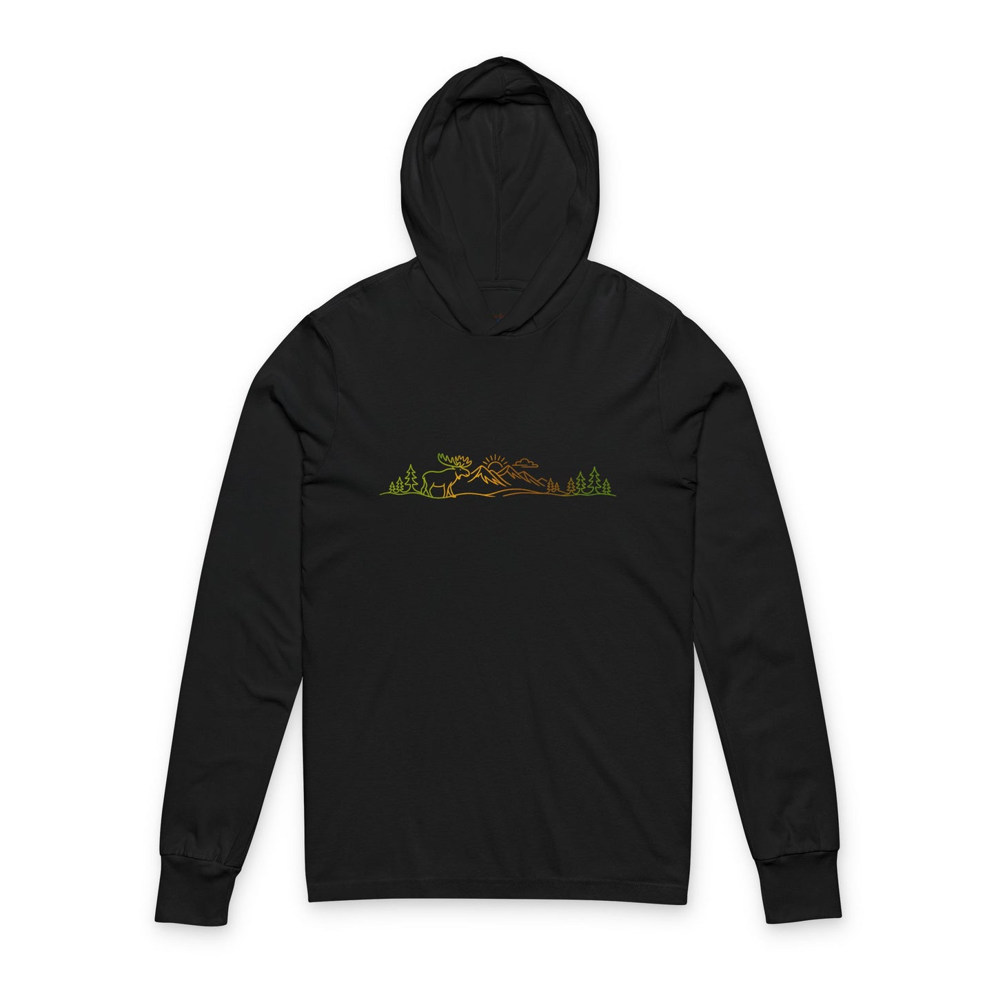 Continuous Line Art Moose Hooded Long Sleeve Tee
