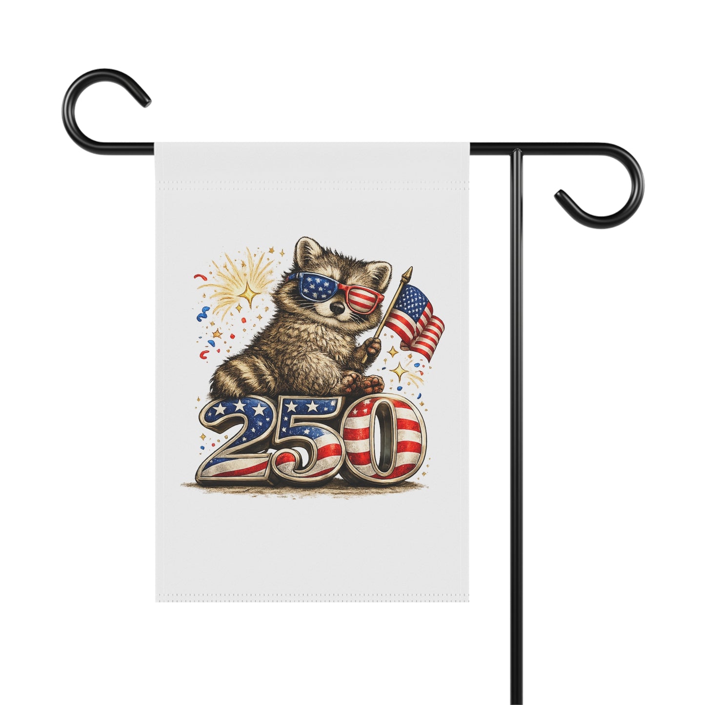 Patriotic Raccoon 250 Garden Flag — 4th of July House Banner