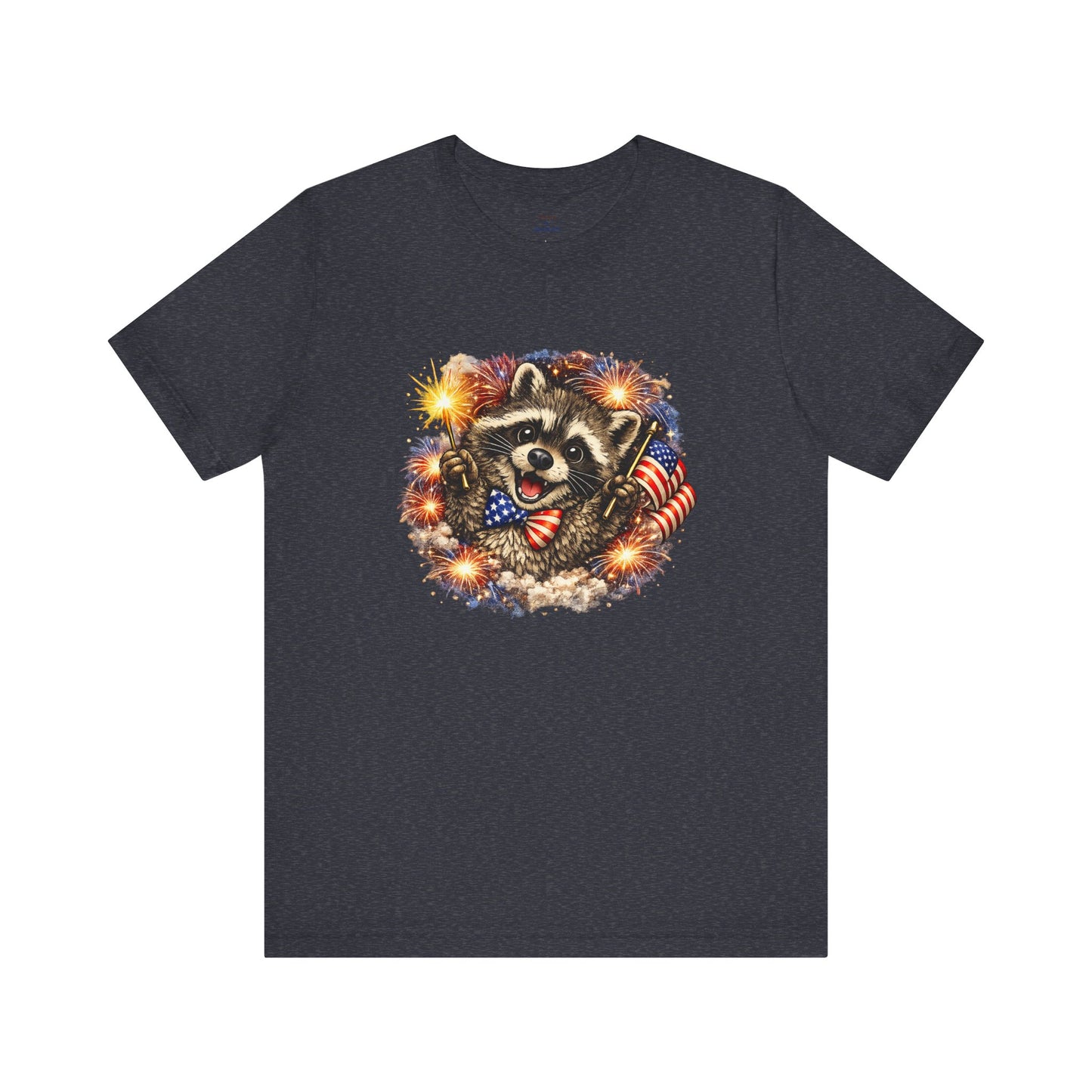 Patriot Raccoon 250th Anniversary T-Shirt — 4th of July Fireworks Flag Tee