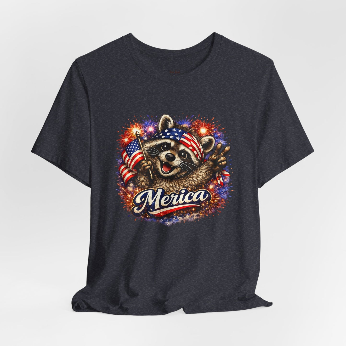 Patriot Raccoon 250th Anniversary T-Shirt — 4th of July Fireworks Flag Tee
