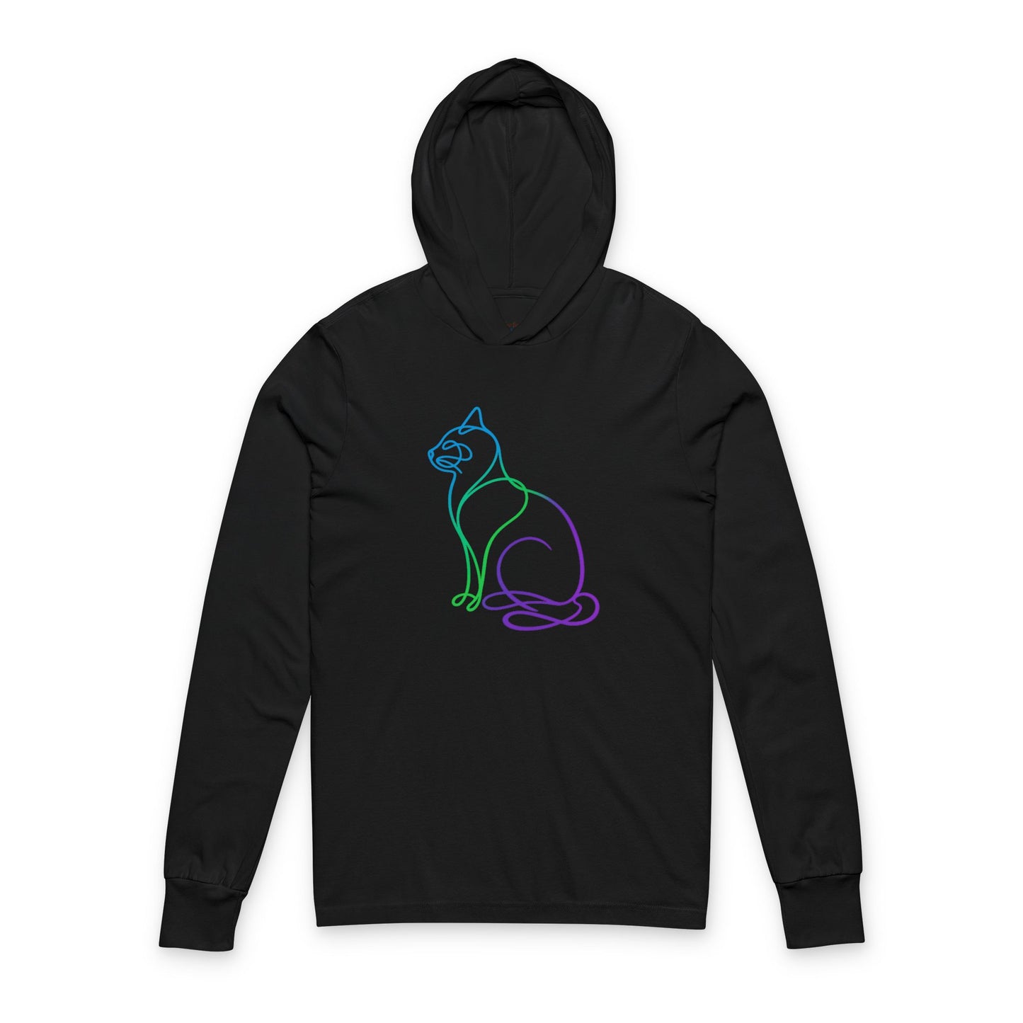 Rainbow Line Art Cat Hooded Long Sleeve Tee