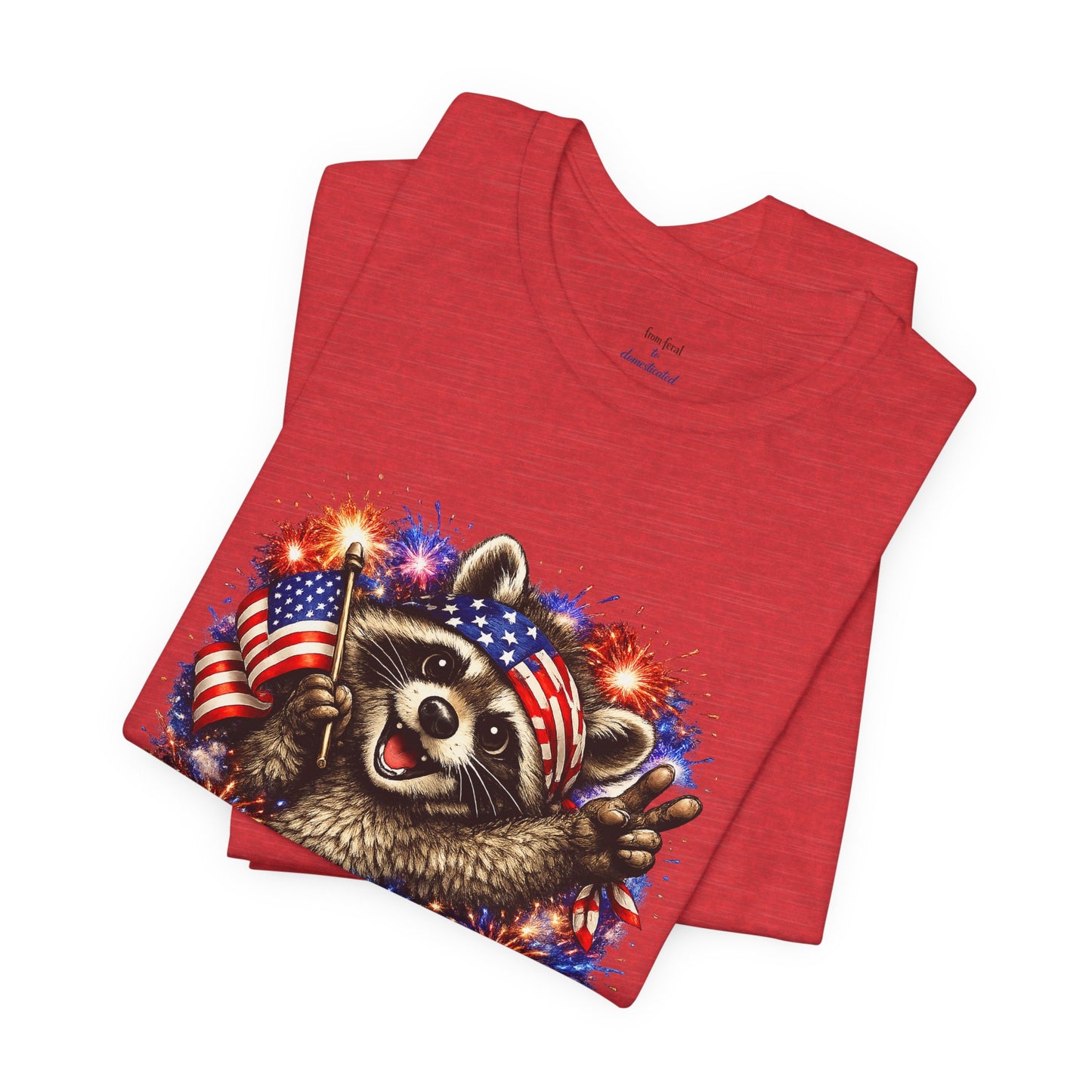 Patriot Raccoon 250th Anniversary T-Shirt — 4th of July Fireworks Flag Tee