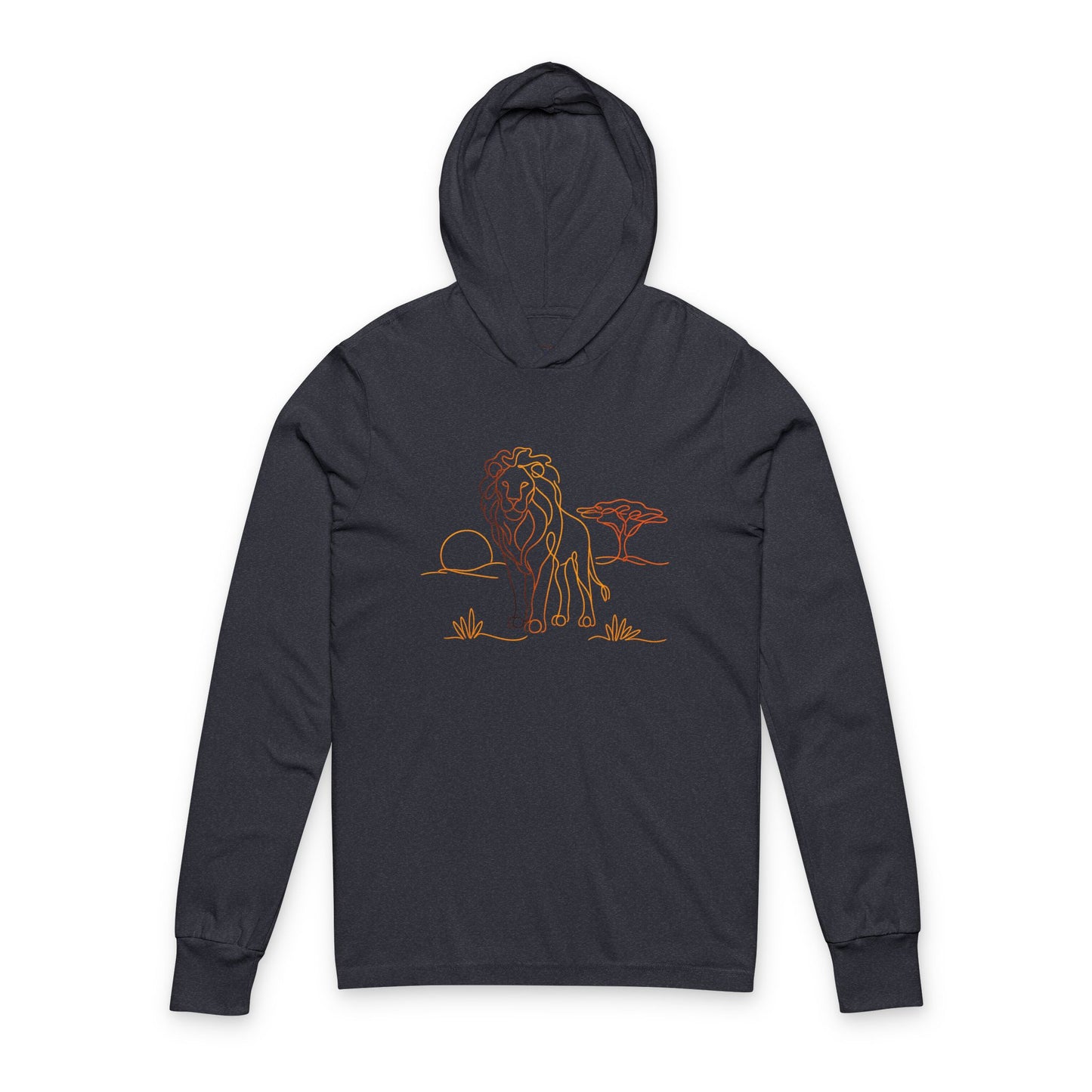 Continuous Line Art Lion Hooded Long Sleeve Tee