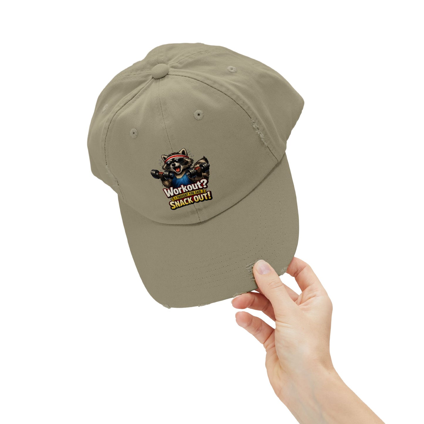 Snack Out Distressed Cap — Raccoon Mom/Dad Funny Dad Hat