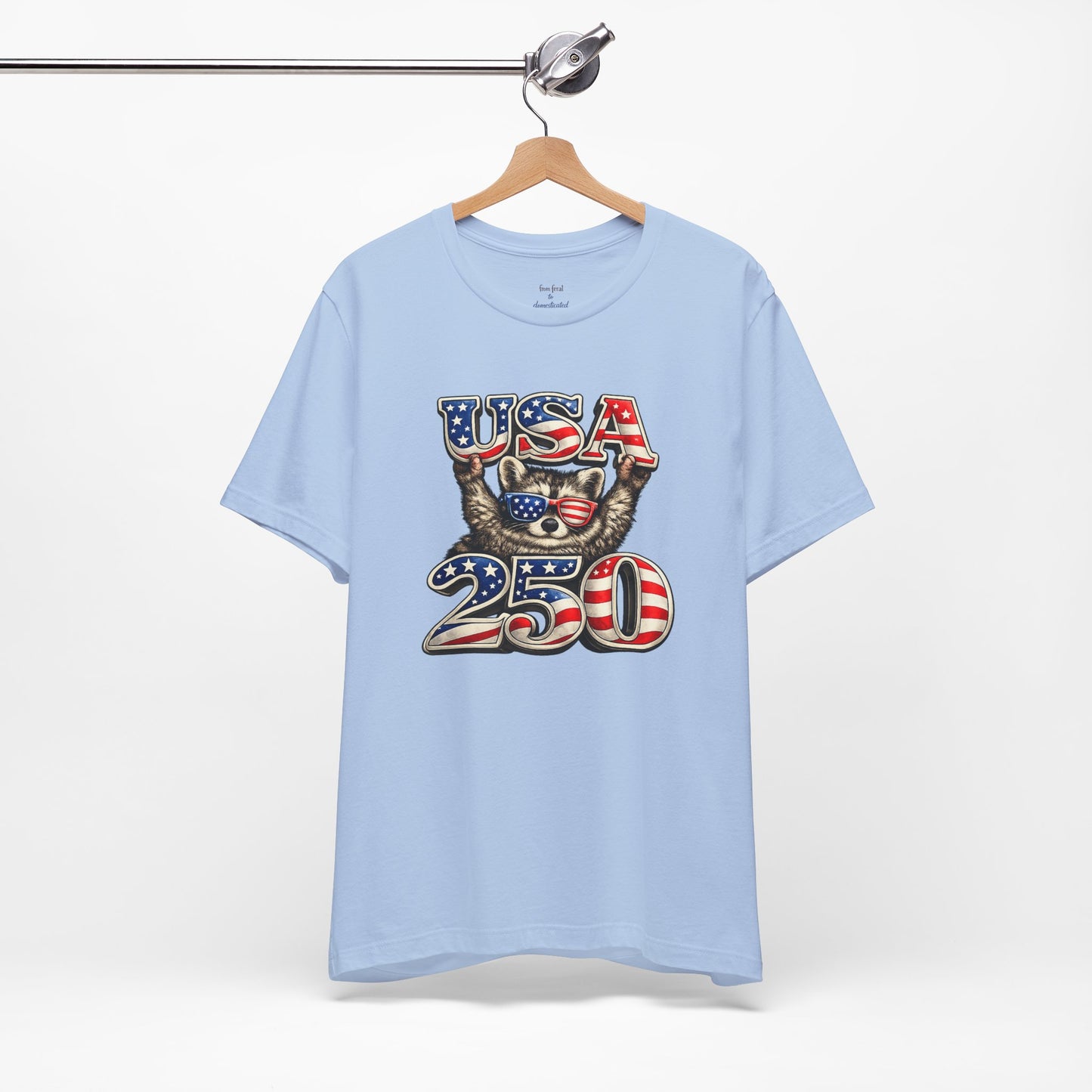 Patriot Raccoon 250th Anniversary T-Shirt — 4th of July Fireworks Flag Tee