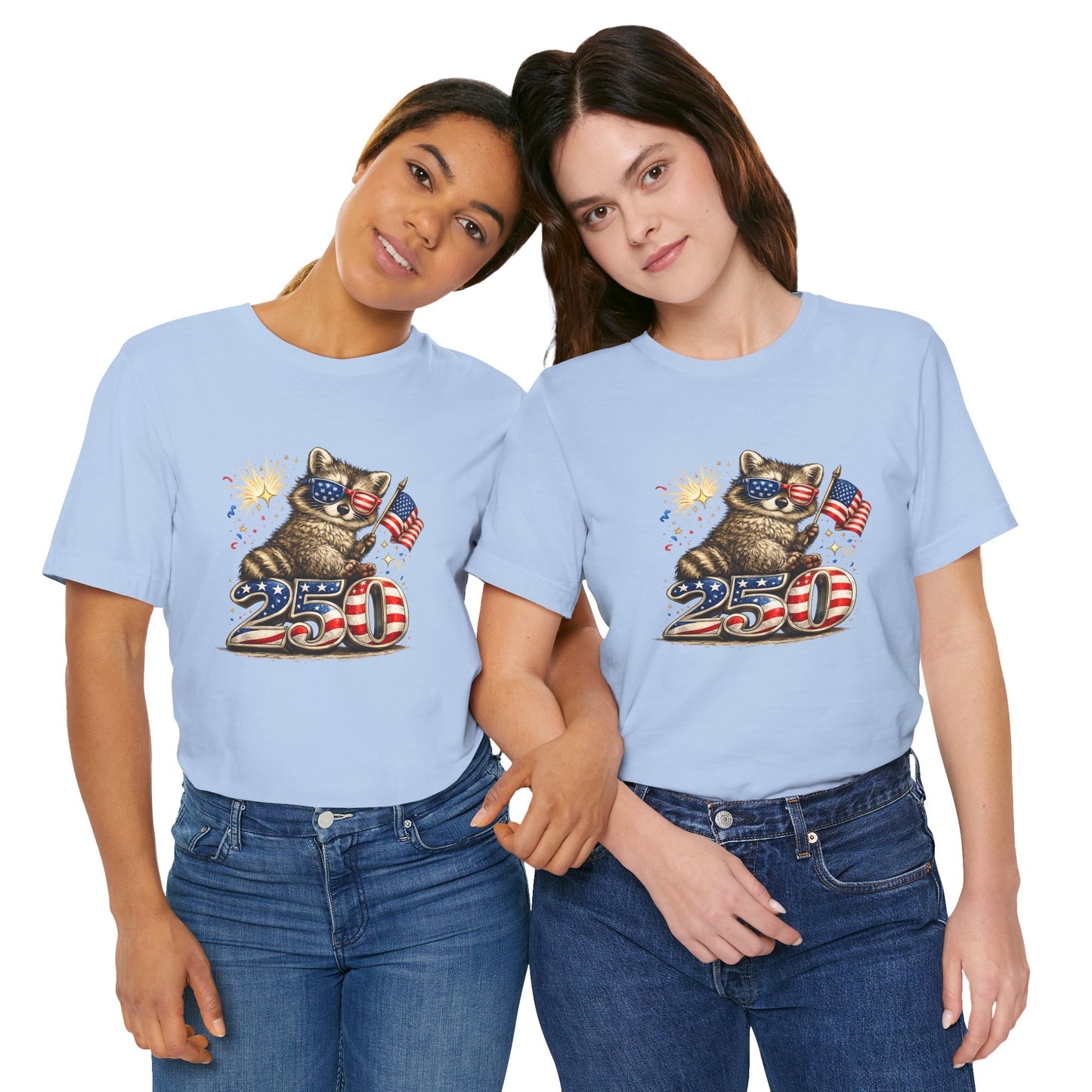 Patriot Raccoon 250th Anniversary T-Shirt — 4th of July Fireworks Flag Tee