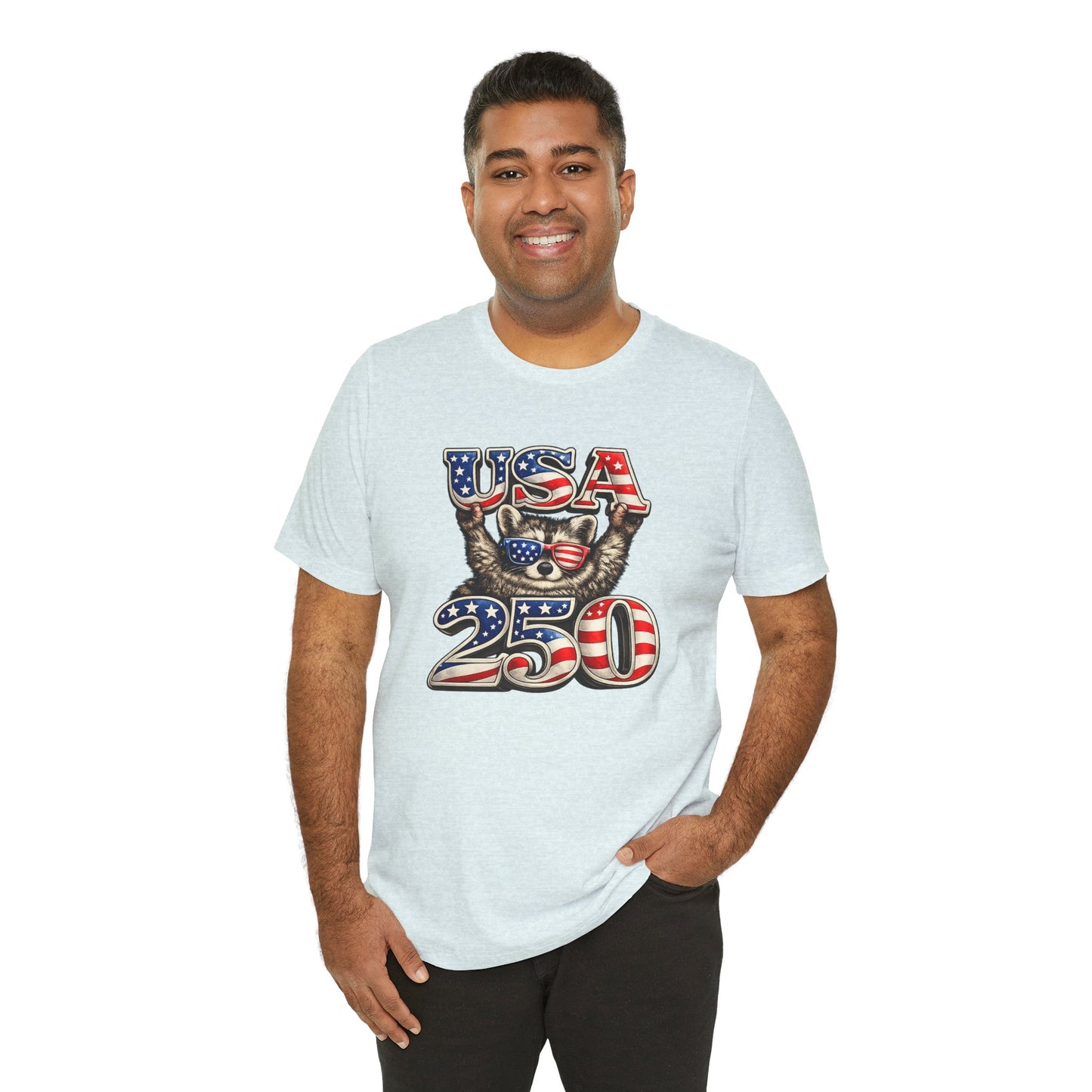 Patriot Raccoon 250th Anniversary T-Shirt — 4th of July Fireworks Flag Tee