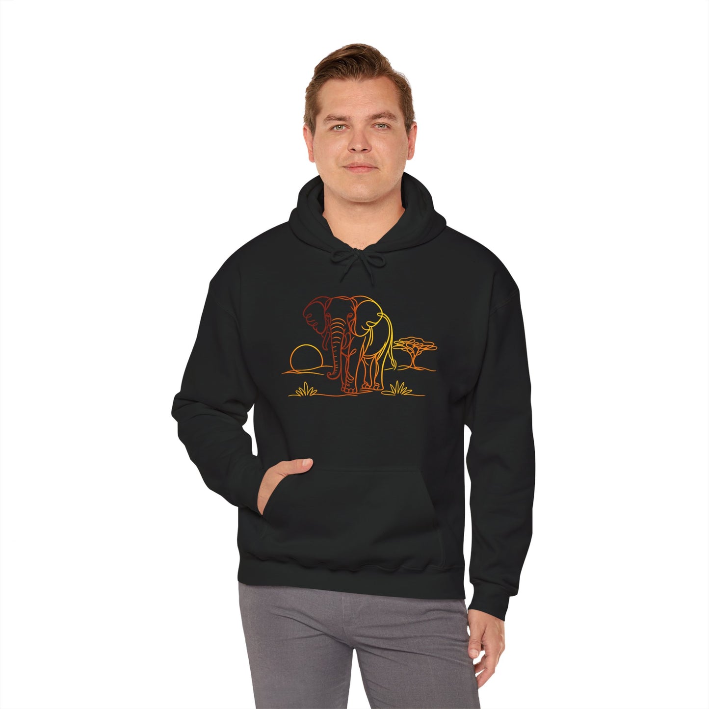 Elephant Sunset Hoodie — Minimal Safari Graphic Hooded Sweatshirt
