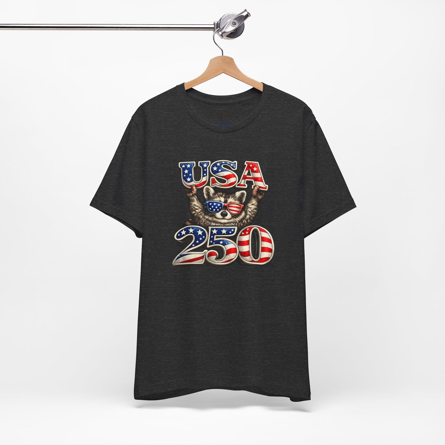 Patriot Raccoon 250th Anniversary T-Shirt — 4th of July Fireworks Flag Tee