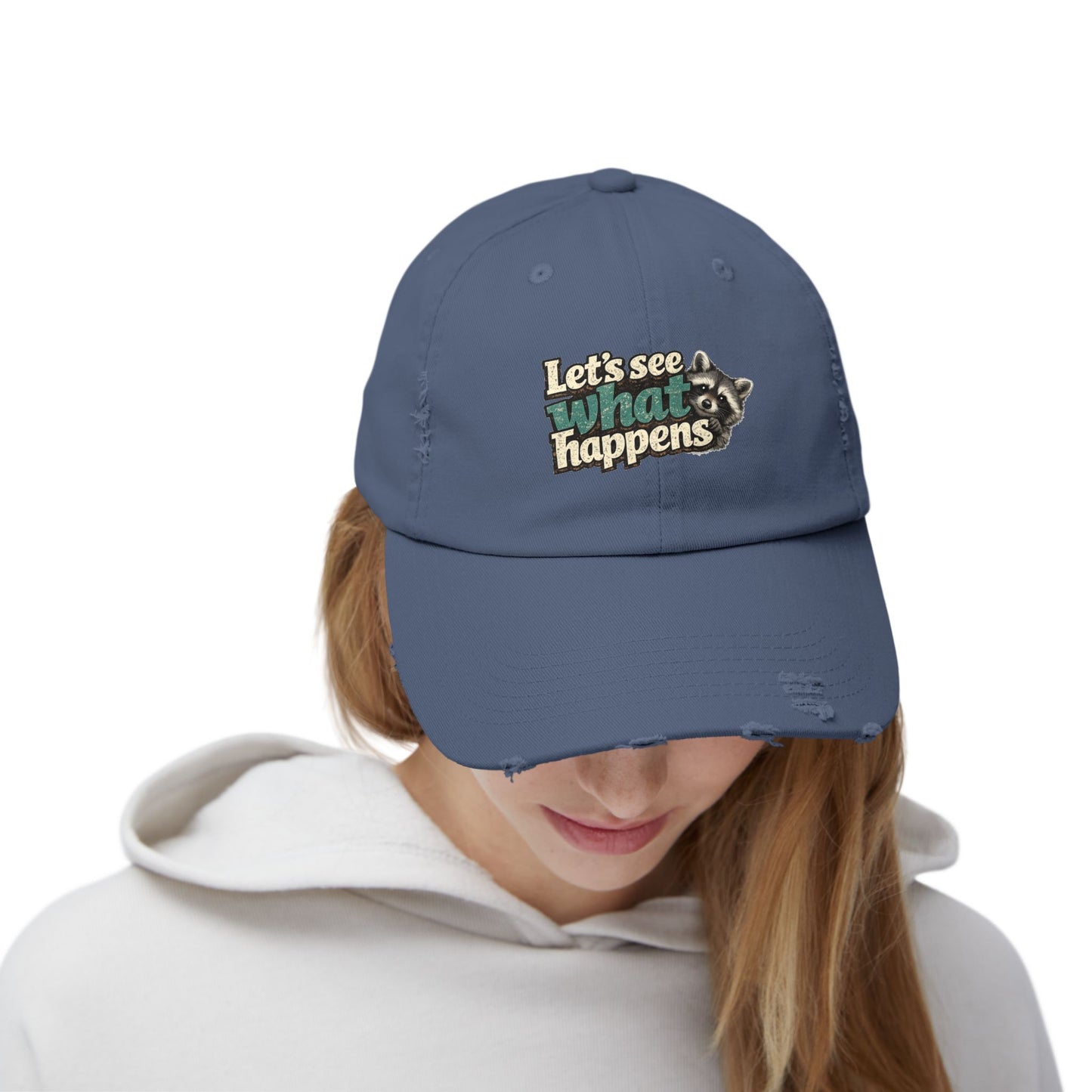 Peek & See Distressed Cap — Raccoon Mom/Dad Funny Dad Hat