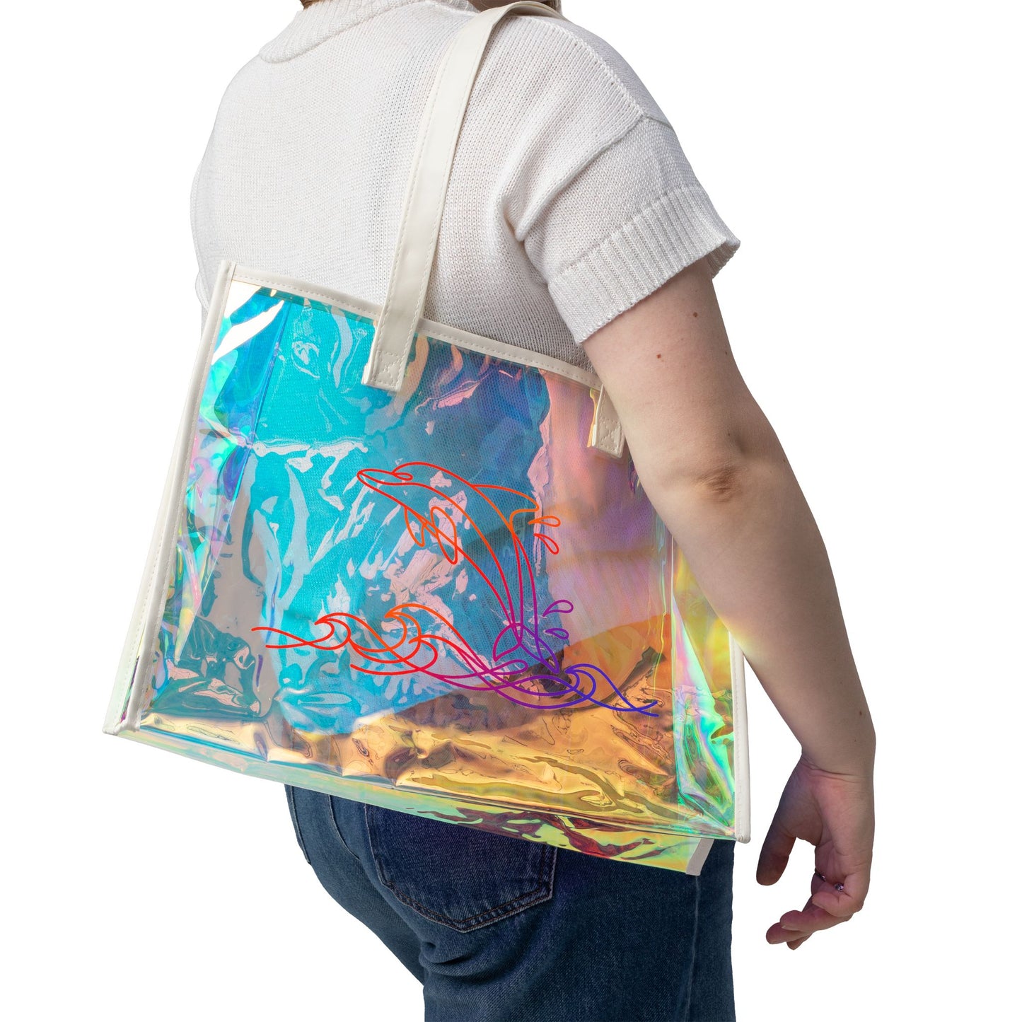 Holographic Sunset Dolphin Beach Tote