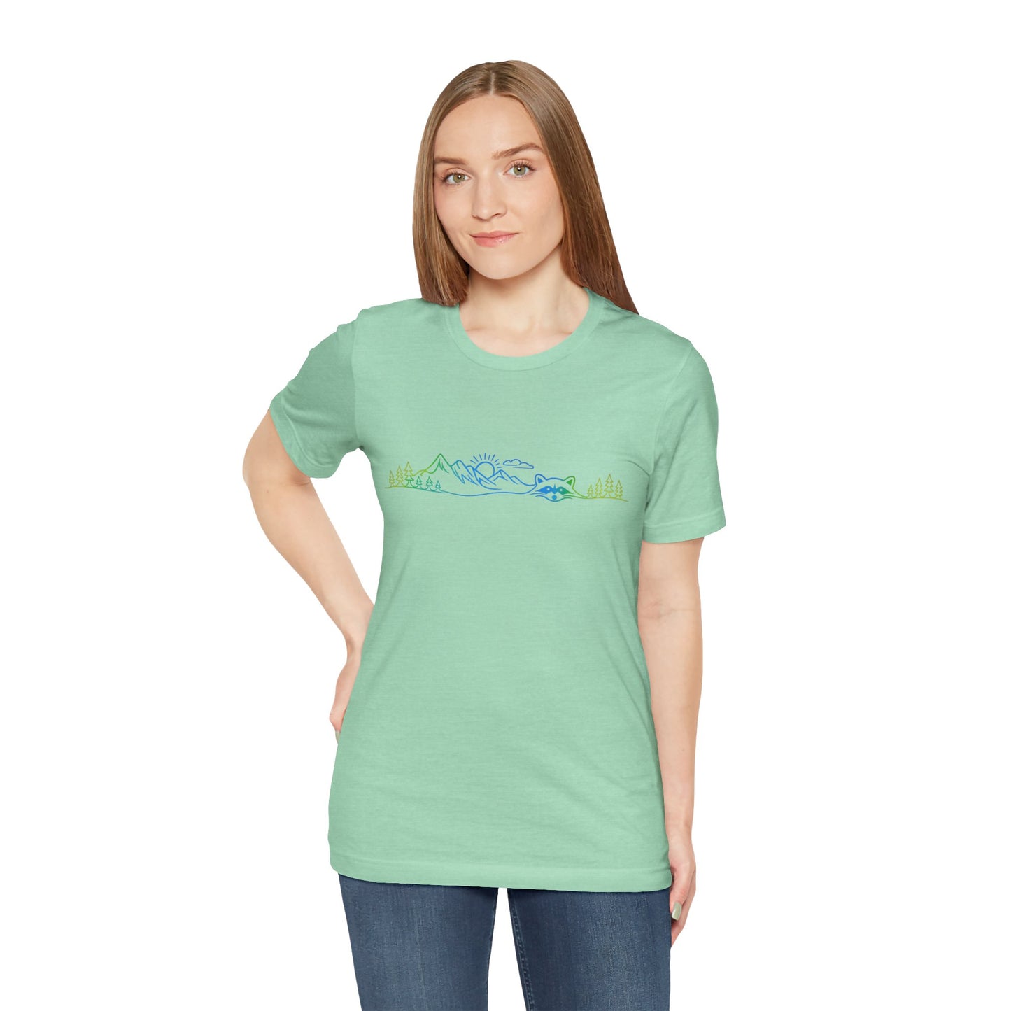 Raccoon Tee — Minimal Line Raccoon Scenic Graphic T-Shirt