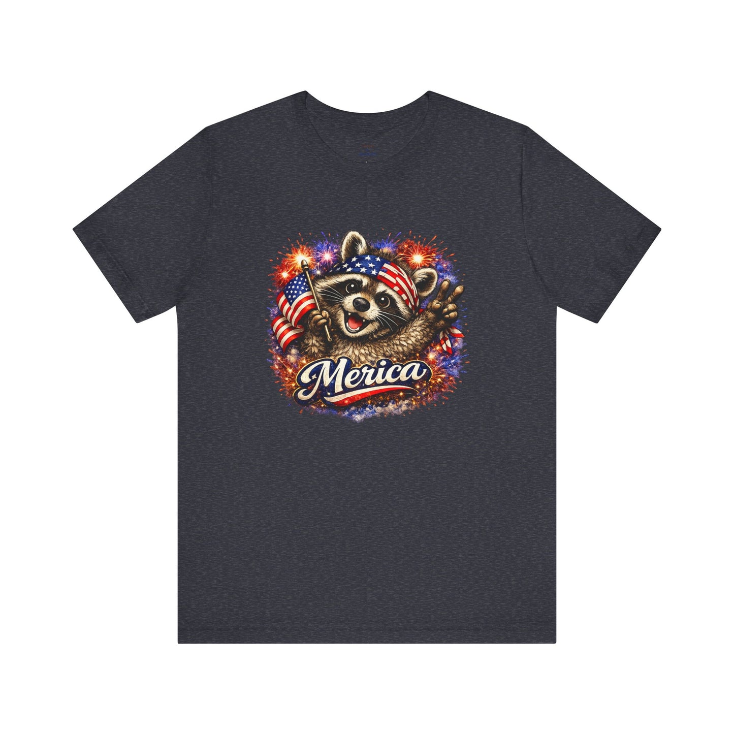 Patriot Raccoon 250th Anniversary T-Shirt — 4th of July Fireworks Flag Tee