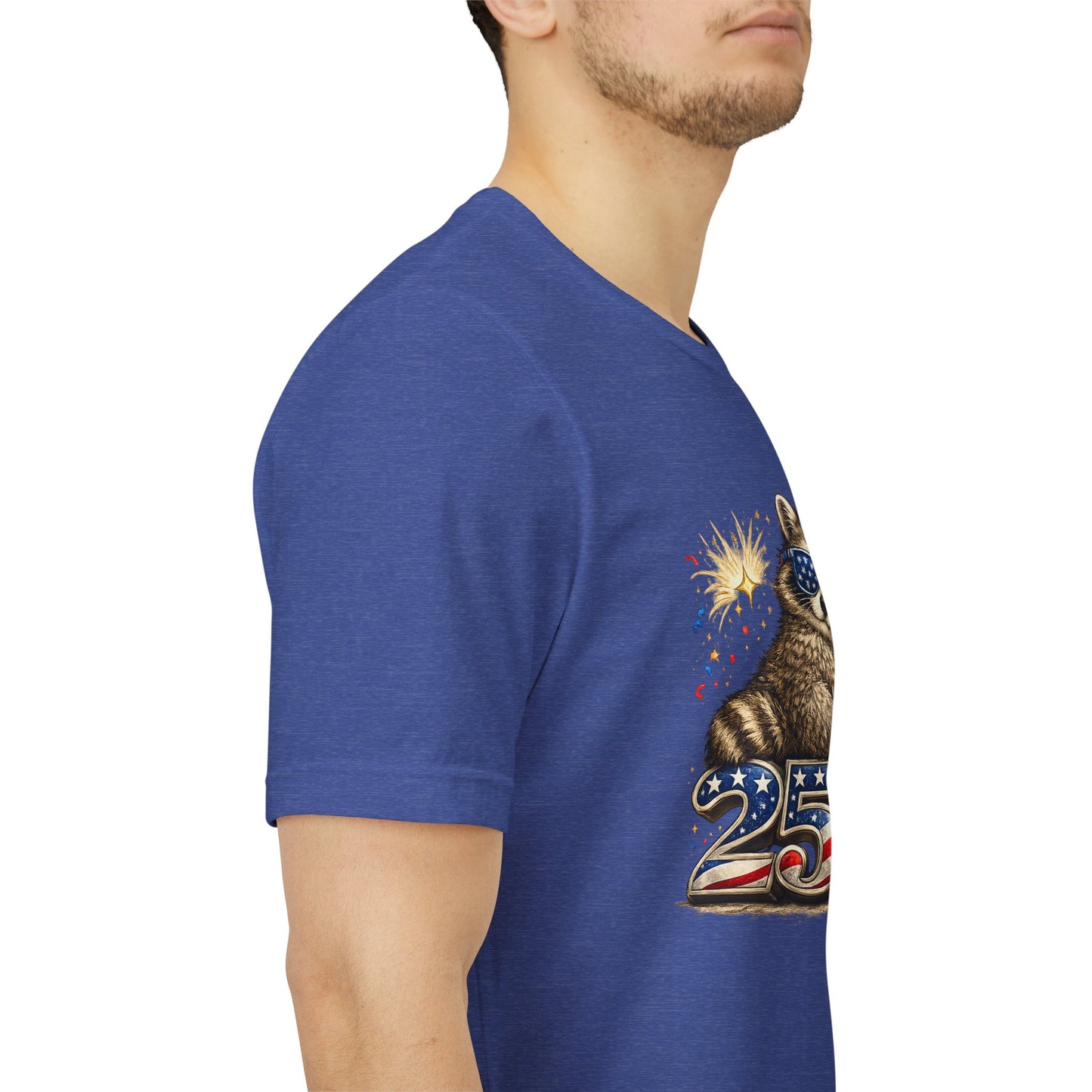 Patriot Raccoon 250th Anniversary T-Shirt — 4th of July Fireworks Flag Tee