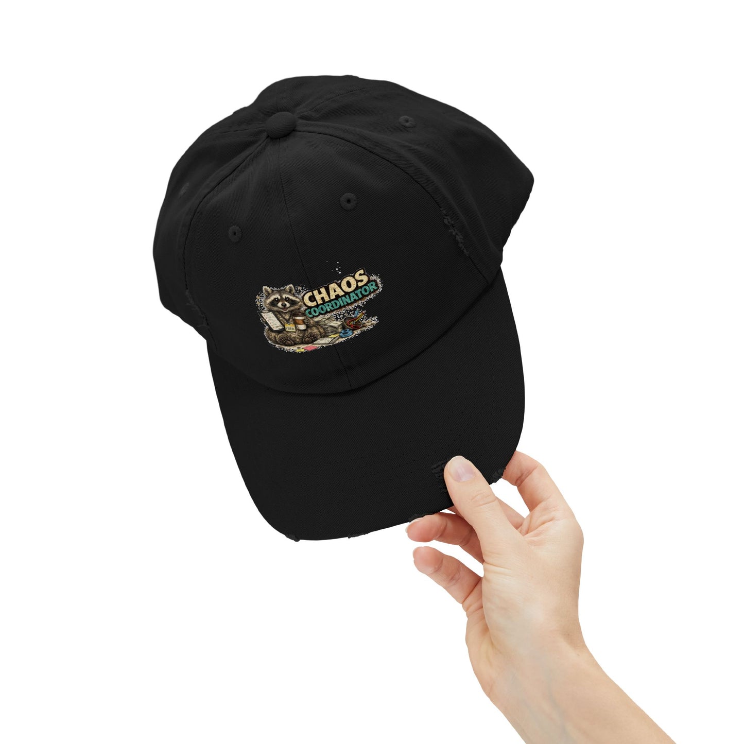 Chaos Coordinator Distressed Cap — Raccoon Mom/Dad Funny Dad Hat