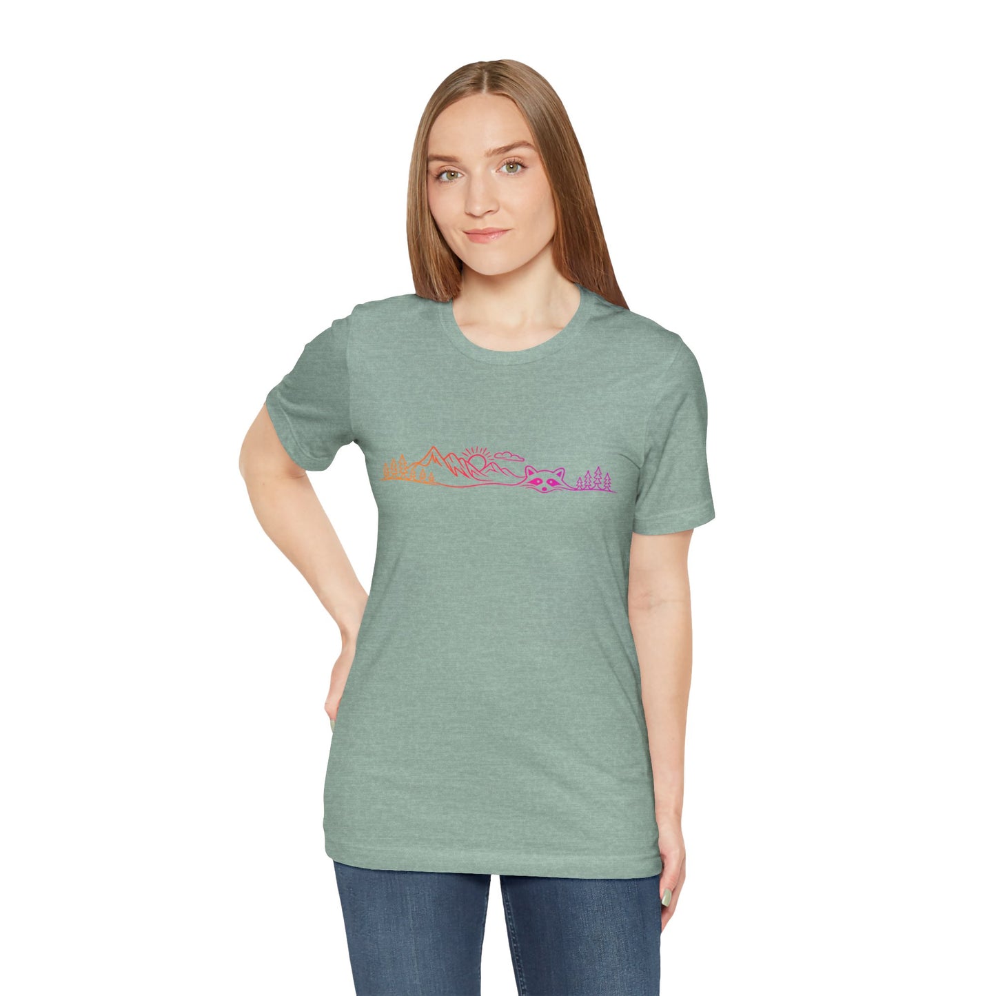 Raccoon Tee — Minimal Line Raccoon Scenic Graphic T-Shirt