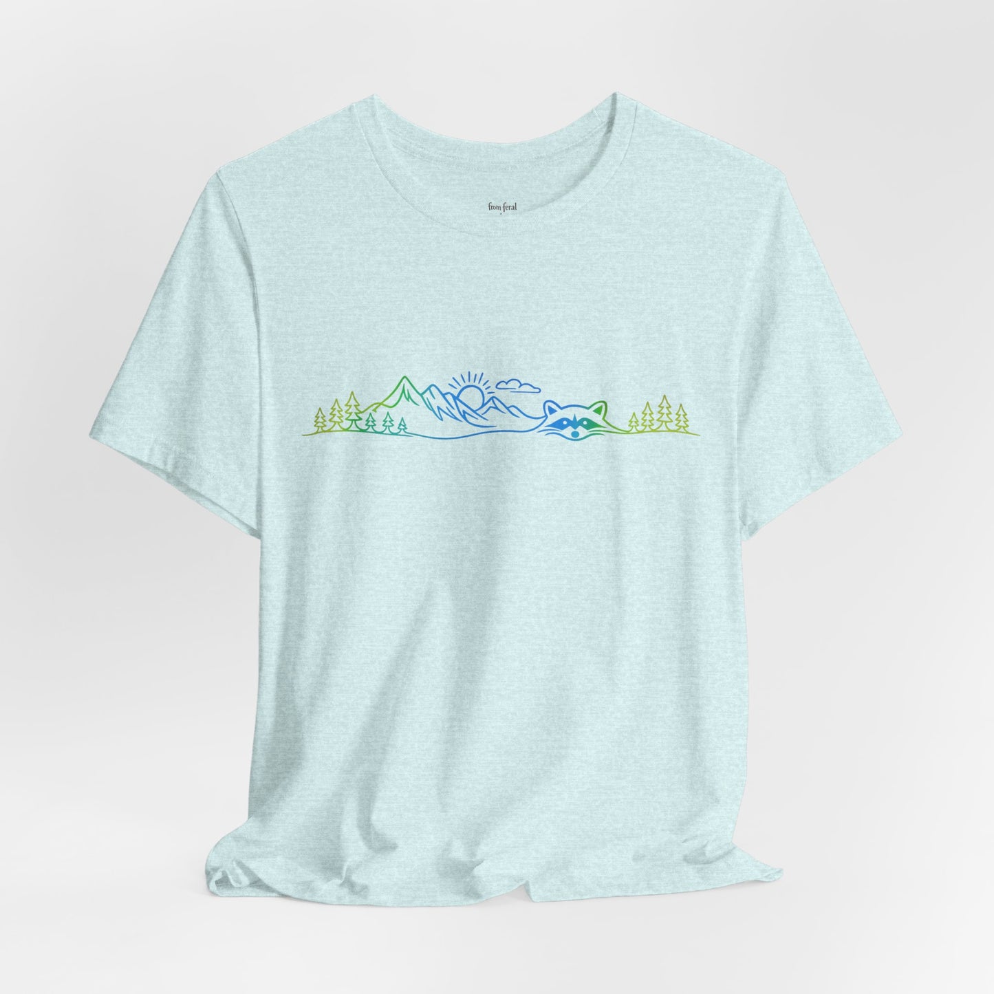 Raccoon Tee — Minimal Line Raccoon Scenic Graphic T-Shirt