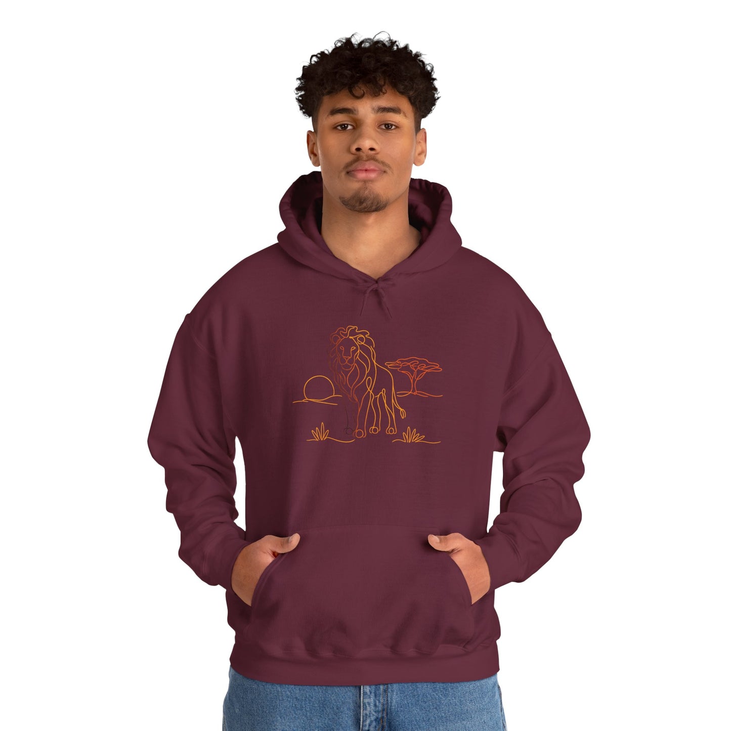 Lion Line Art Hoodie — Minimal Safari Sweatshirt