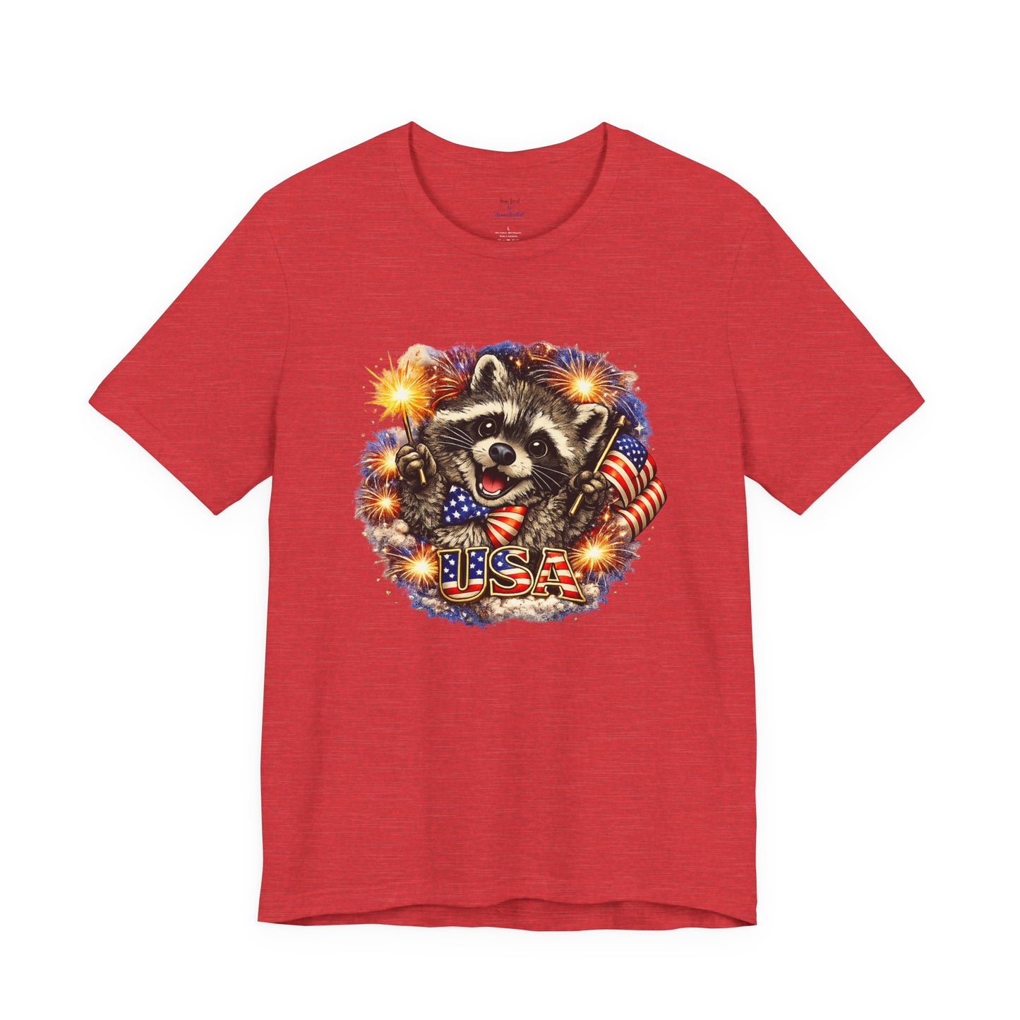 Patriot Raccoon 250th Anniversary T-Shirt — 4th of July Fireworks Flag Tee
